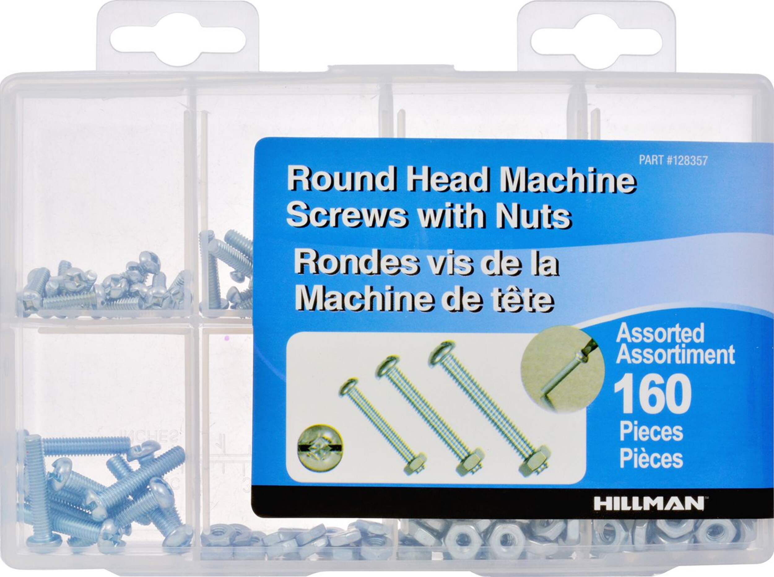 Hillman Round Head Machine Screws With Nuts, Assorted Pack, 160-pk Front_Flat