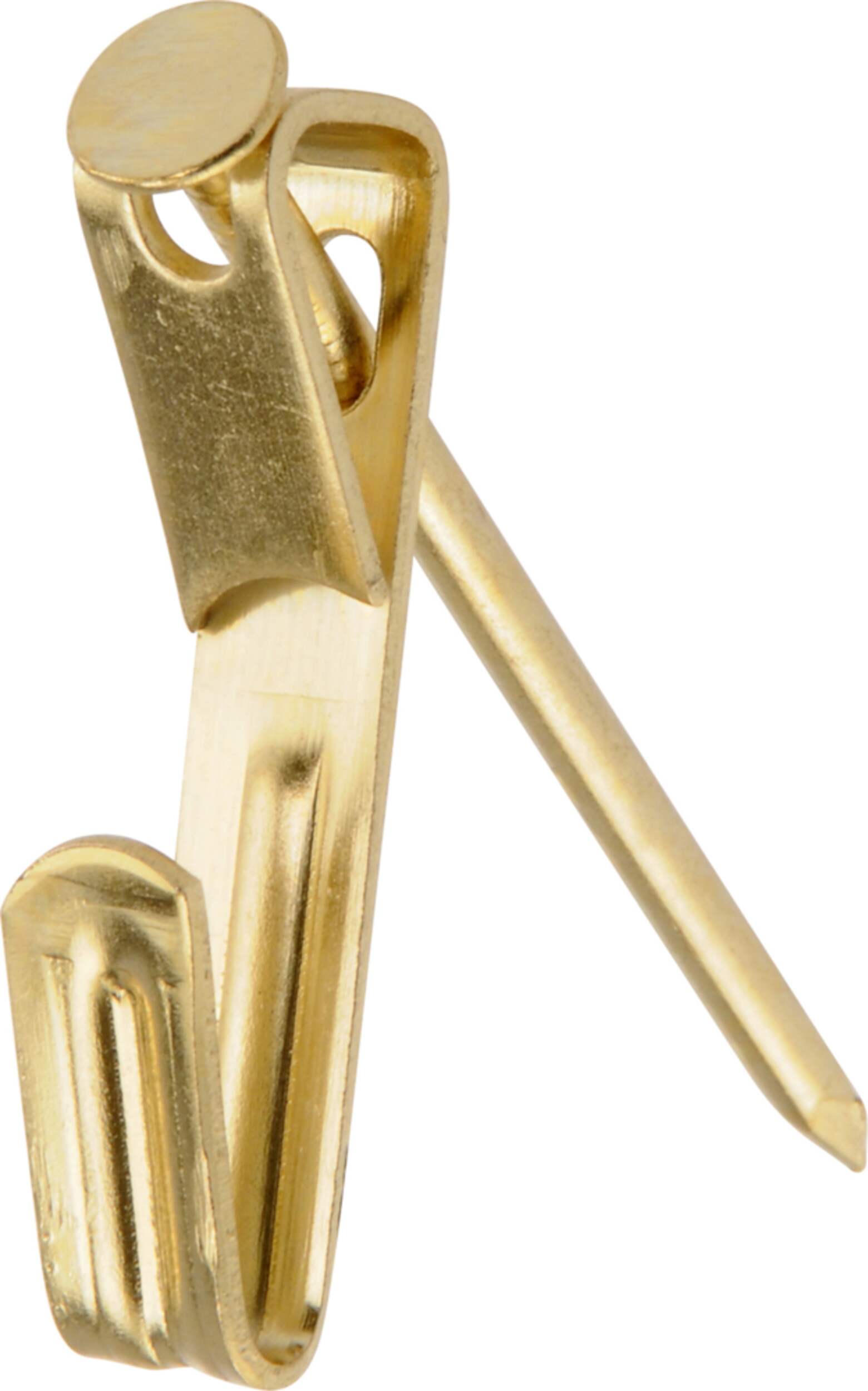Hillman Conventional Picture Hanger, For DrywAll and Paster WAll, 50-lb Capacity, Brass Plated Front_Angled_Left