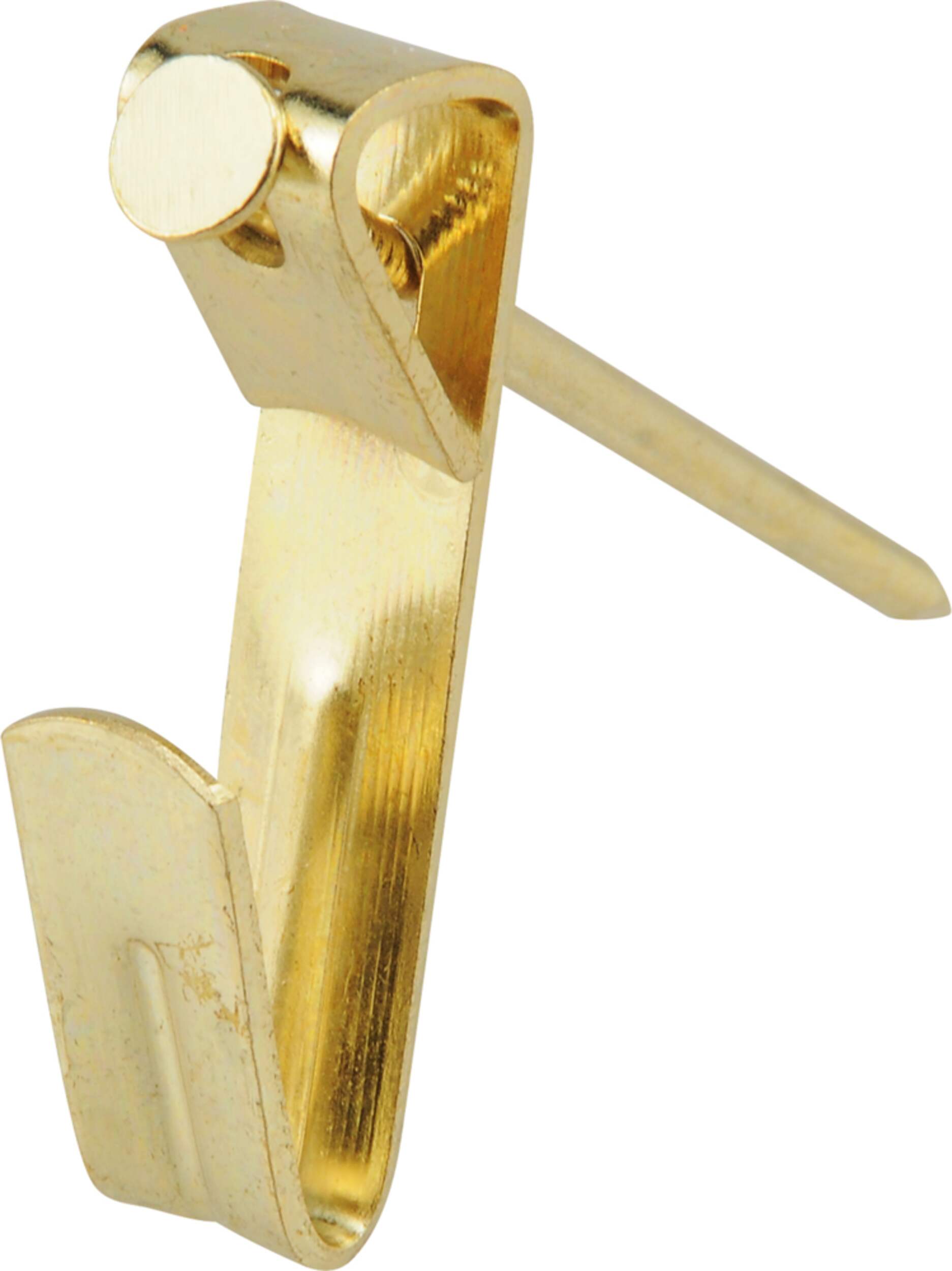 Crochet à cadre classique Hillman, pour cloison sèche et mur de plâtre, capacité de 100 lb, plaqué laiton Front_Angled_Left