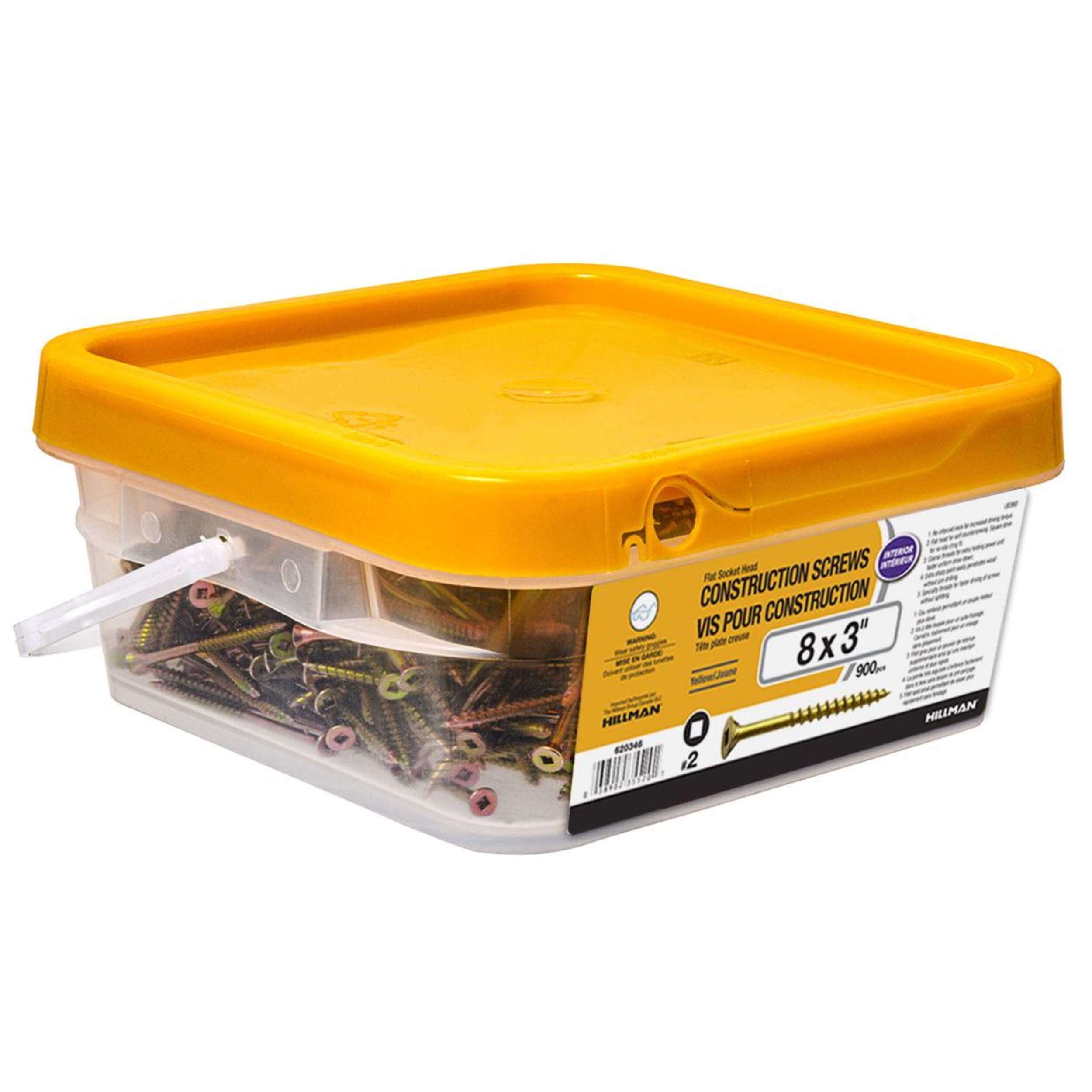 Hillman 8 Flat Head Construction Screws, Square Drive, 3in, Yellow