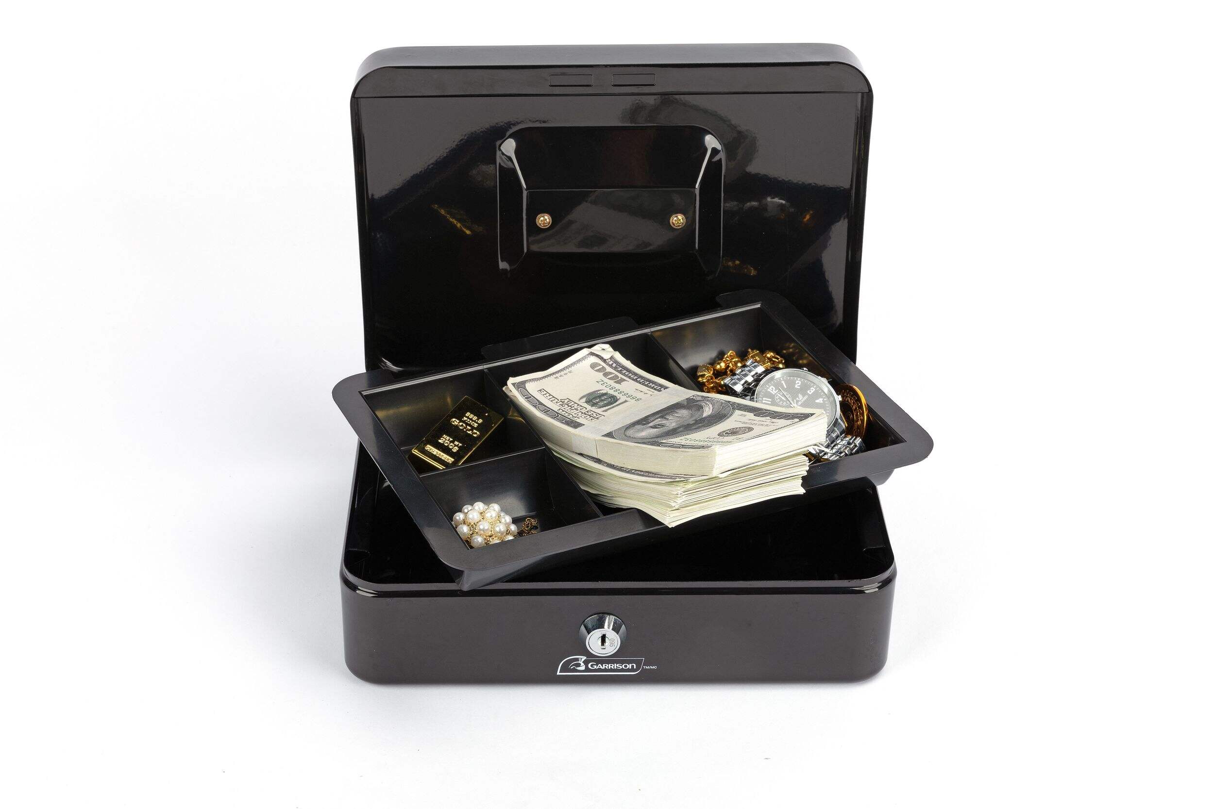 Garrison Heavy-Duty Steel Cash Box With Carrying Handle, Includes two keys, Black Composite_or_Mixed
