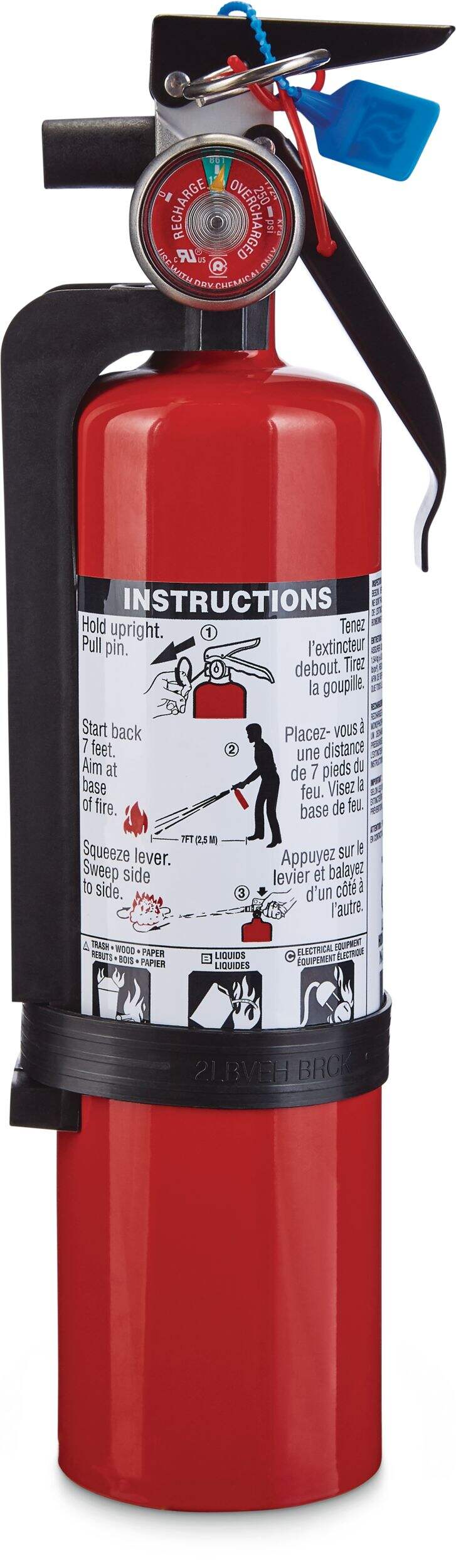 Garrison Dry Chemical Rechargeable Fire Extinguisher With Wall Mounting Bracket, 2-lb, Red Front_Flat