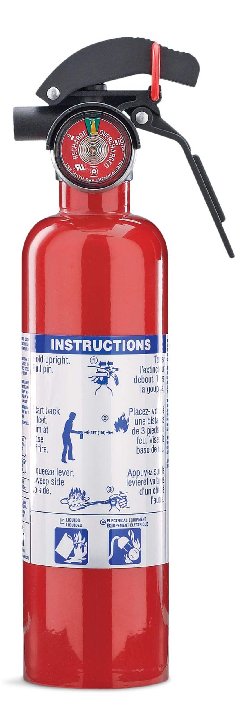 Garrison Rechargeable Compact Fire Extinguisher With Wall Mounting Bracket, 1-lb, Red Front_Flat