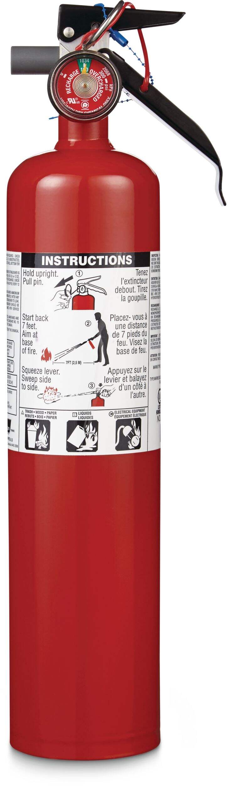 Garrison 1A10BC Heavy-Duty Rechargeable Fire Extinguisher With Wall Mounting Brackets, 2.5-lb, Red Front_Flat
