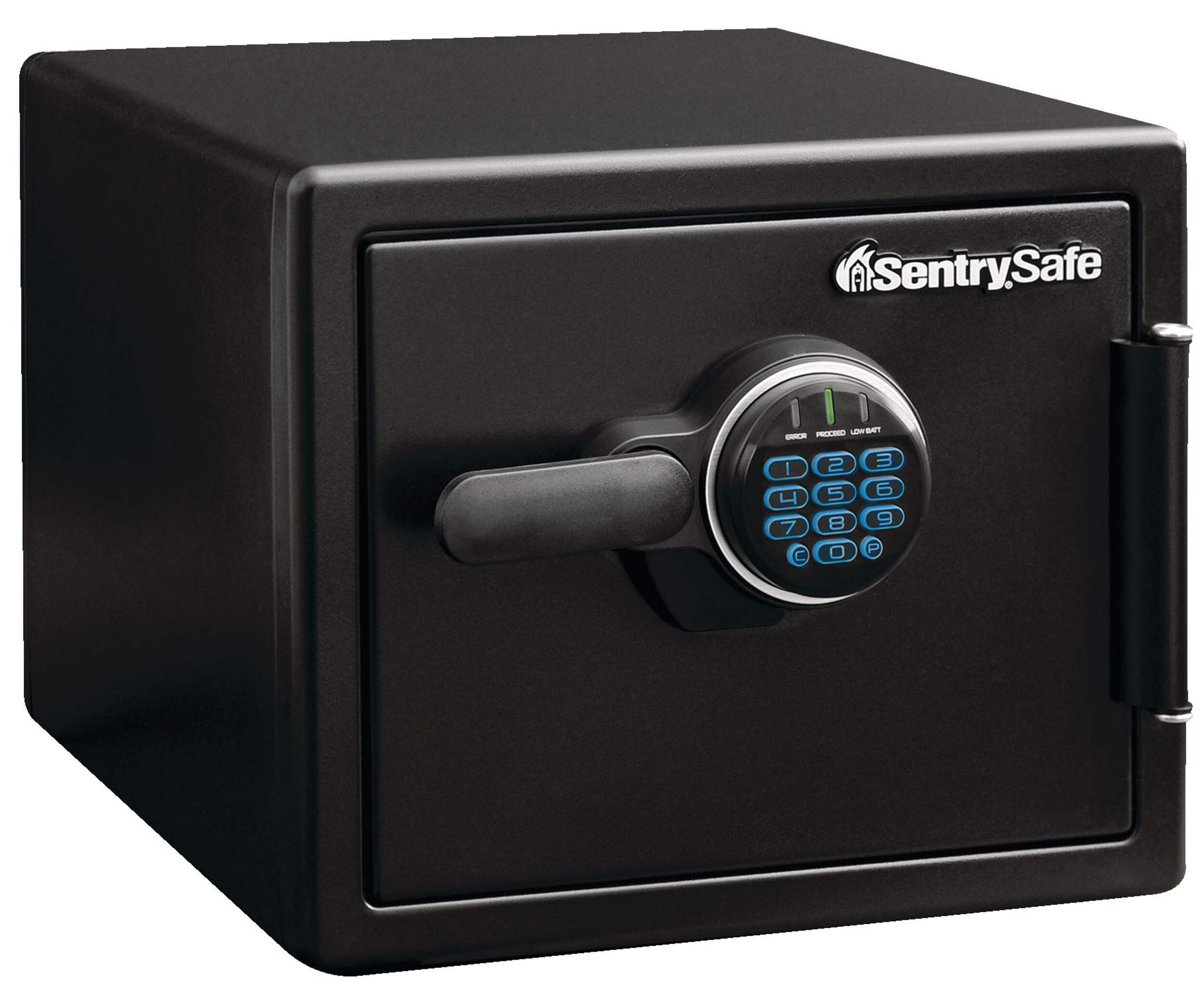 SentrySafe Fire and Water-Resistant Steel Chest Safe Box With Digital Keypad, 23-L, Black Front_Angled_Right