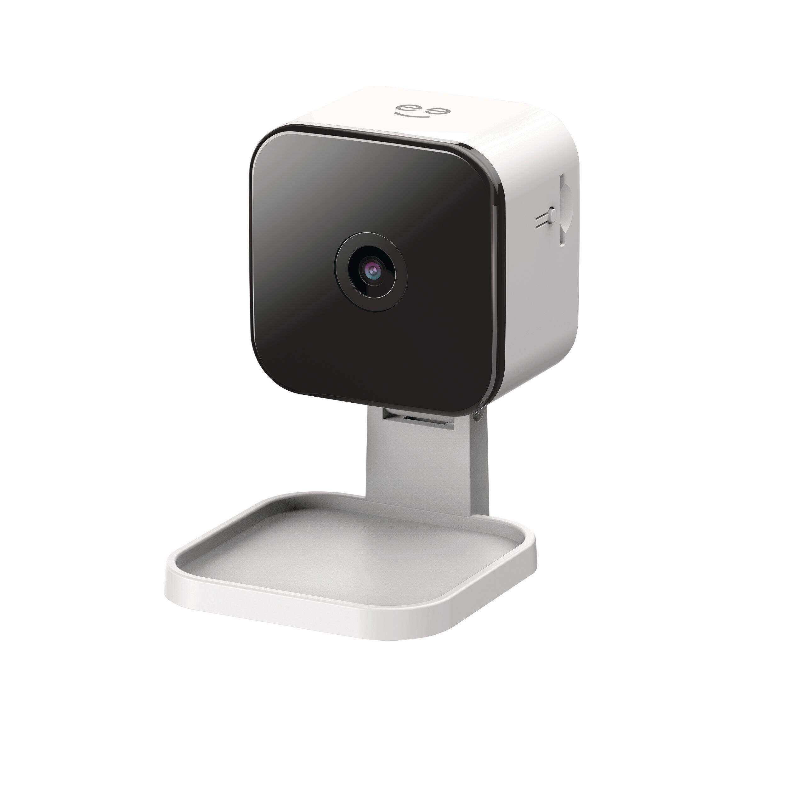 Geeni Peek 1080p HD Tilt and Close Smart Indoor Security Camera with Siren, White Front_Three_Fourths_Angled_Left