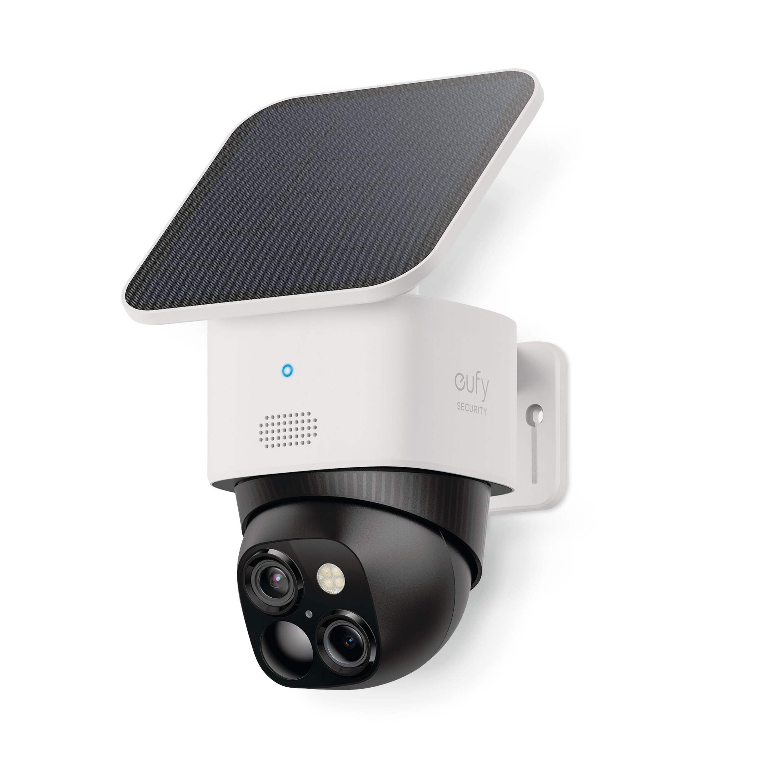 Eufy SoloCam S340 3K Wi-Fi Outdoor Security Camera w/ Dual Lens, Solar Panel & 360° Surveillance, White Front_Three_Fourths_Angled_Left