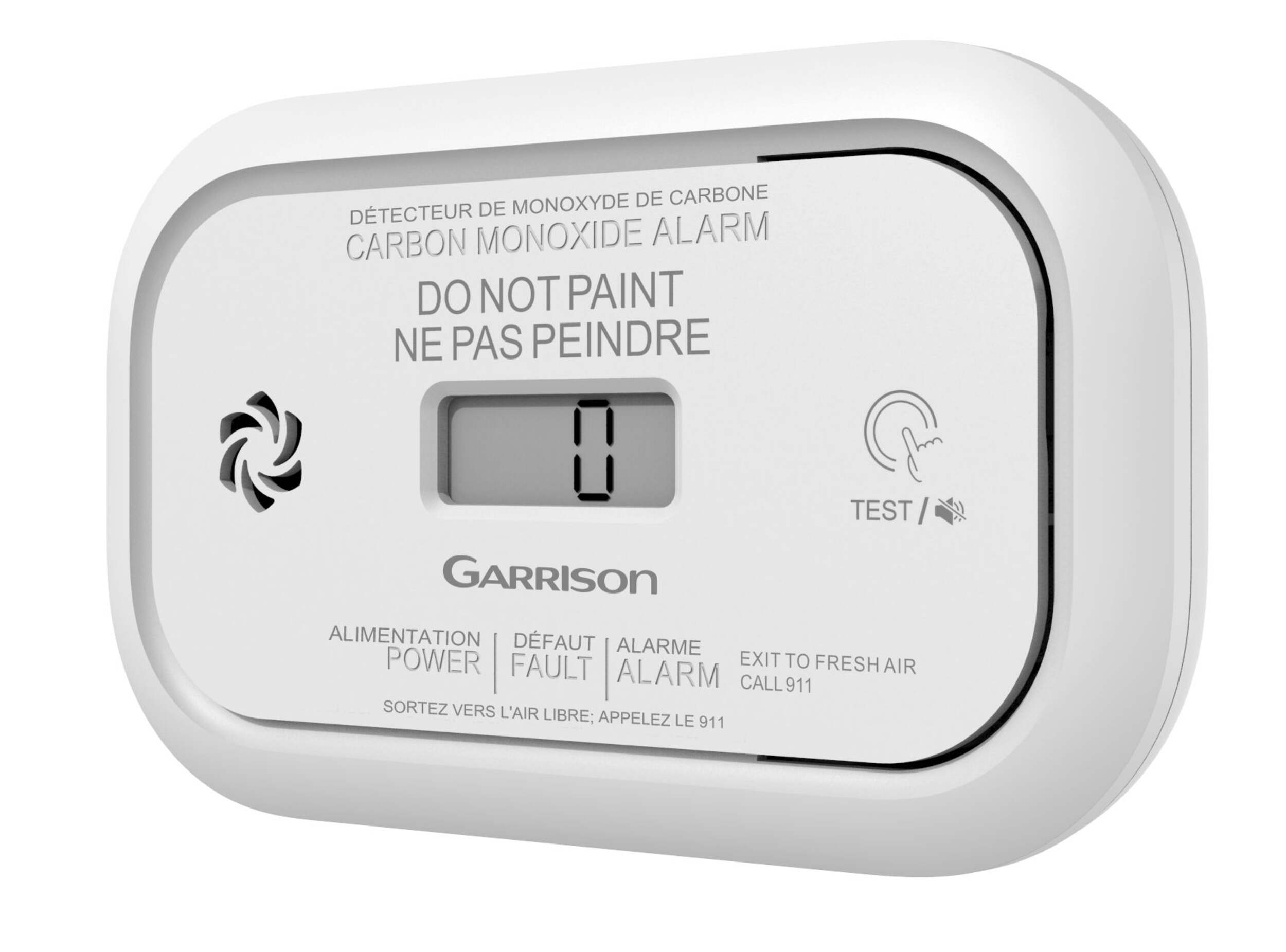 Détecteur de monoxyde de carbone Garrison à pile avec affichage numérique Front_Angled_Left
