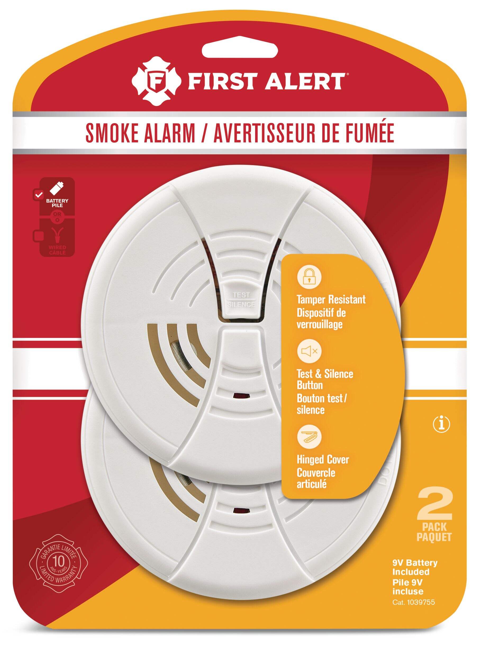 Détecteur à piles First Alert FG250, paq. 2, 9 V Front_Flat
