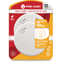 First Alert Photoelectric Battery-Operated Smoke Alarm with 10-Year Battery & Hush Button, 2-pk Front_Flat