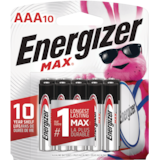 Piles alcalines AAA Energizer Max, longue durée, tout usage, paq. 10 Front_Flat