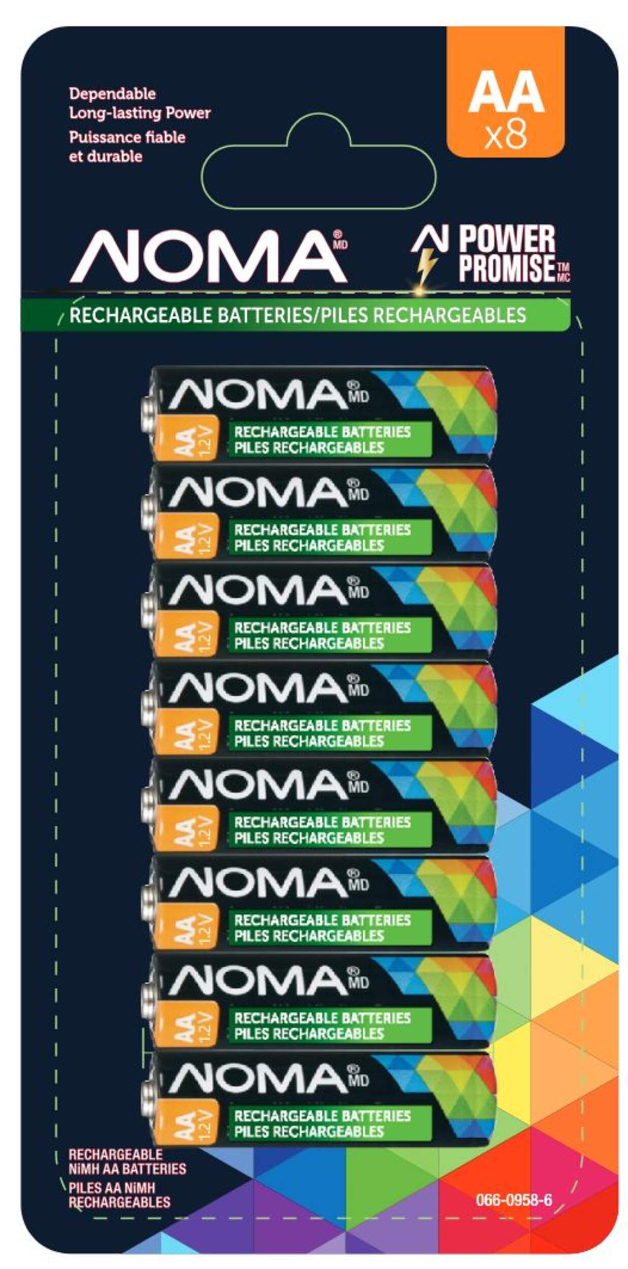 Noma AA Ni-MH Rechargeable Battery, 8-pk Front_Flat