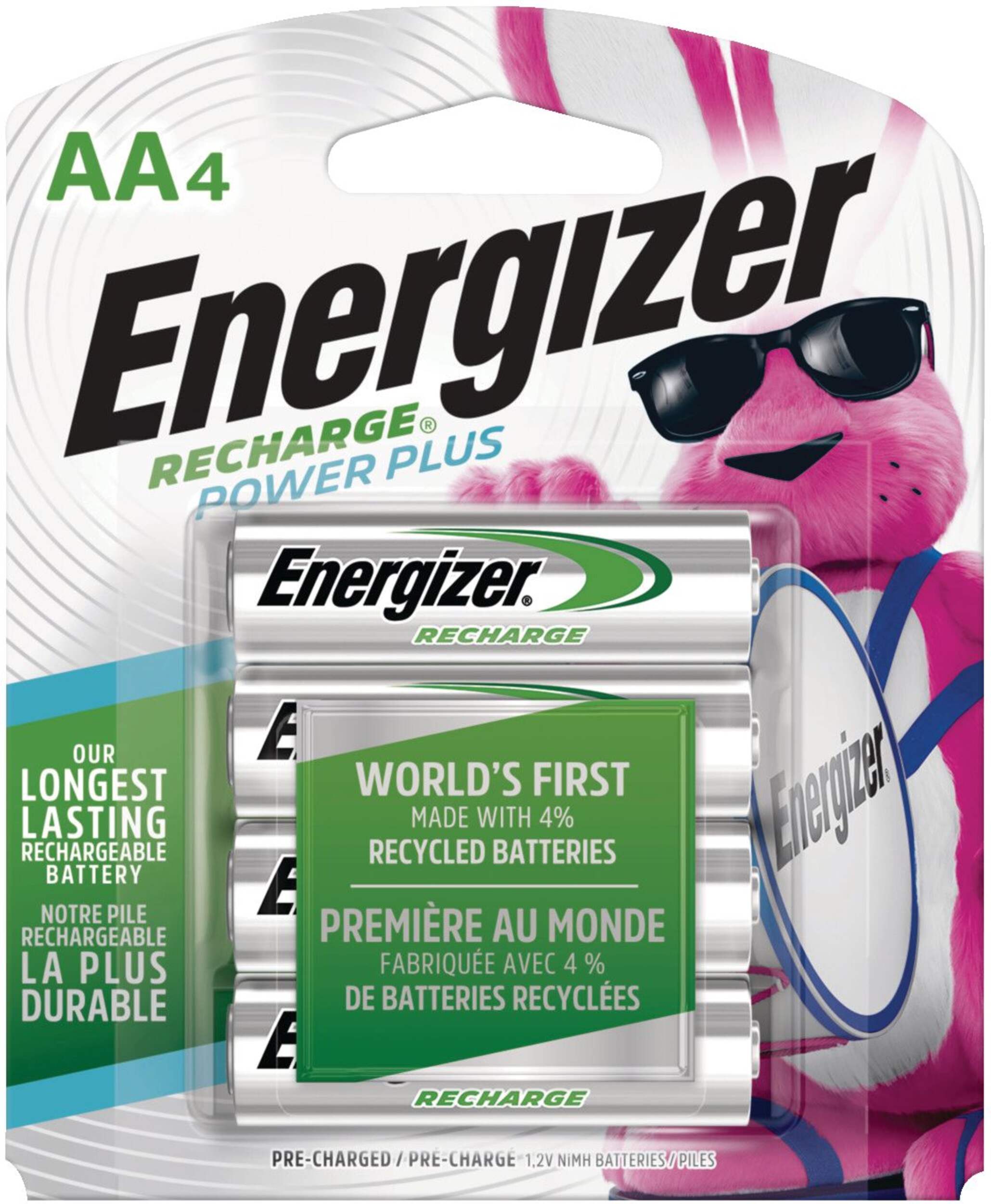 Energizer NH15BP-4 AA 2300 mAh NiMH Rechargeable Batteries, Pre-Charged, All Purpose, 4-pk Front_Flat