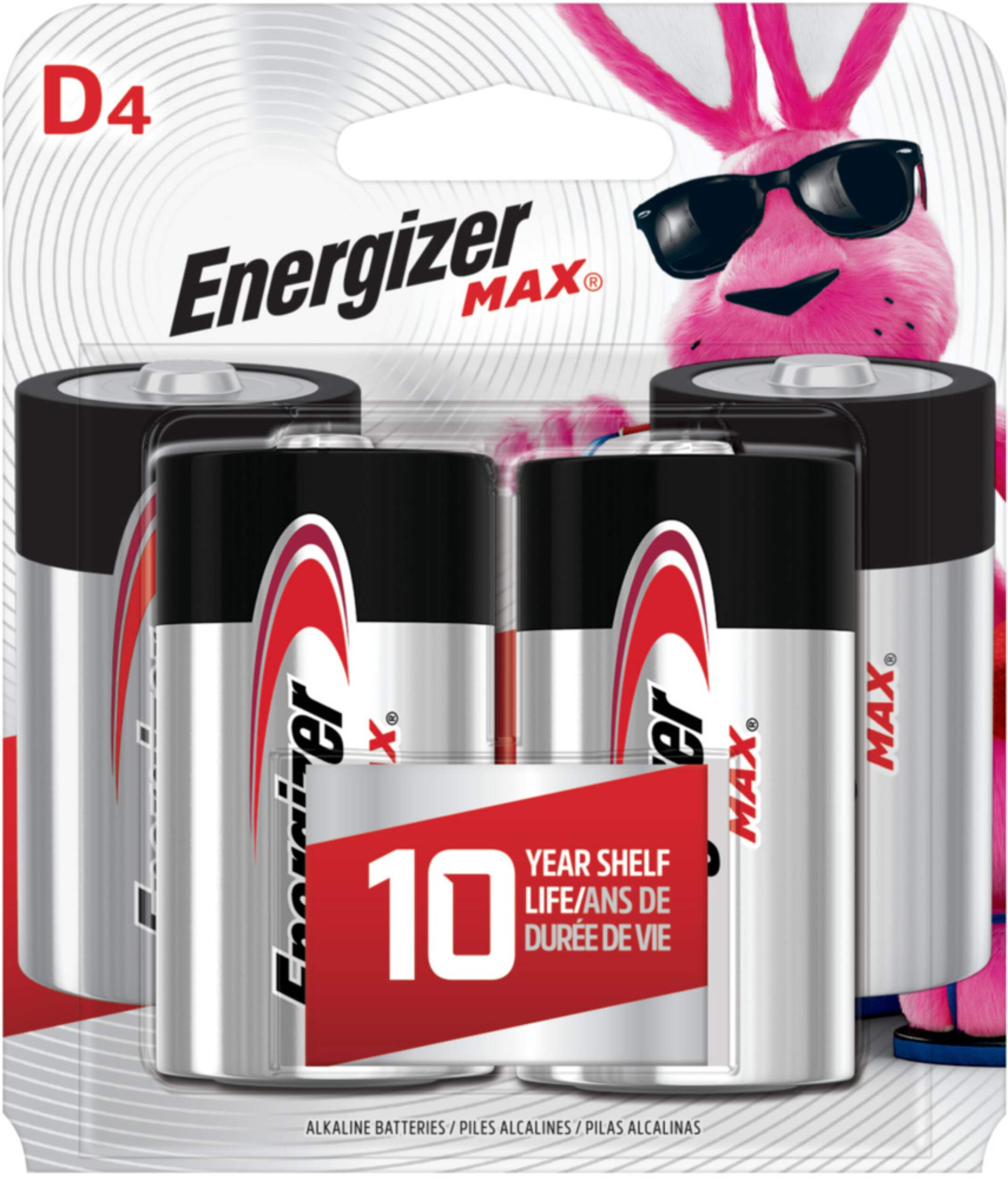 Energizer Max 4-pk D Alkaline Batteries, Long Lasting, All Purpose Front_Flat