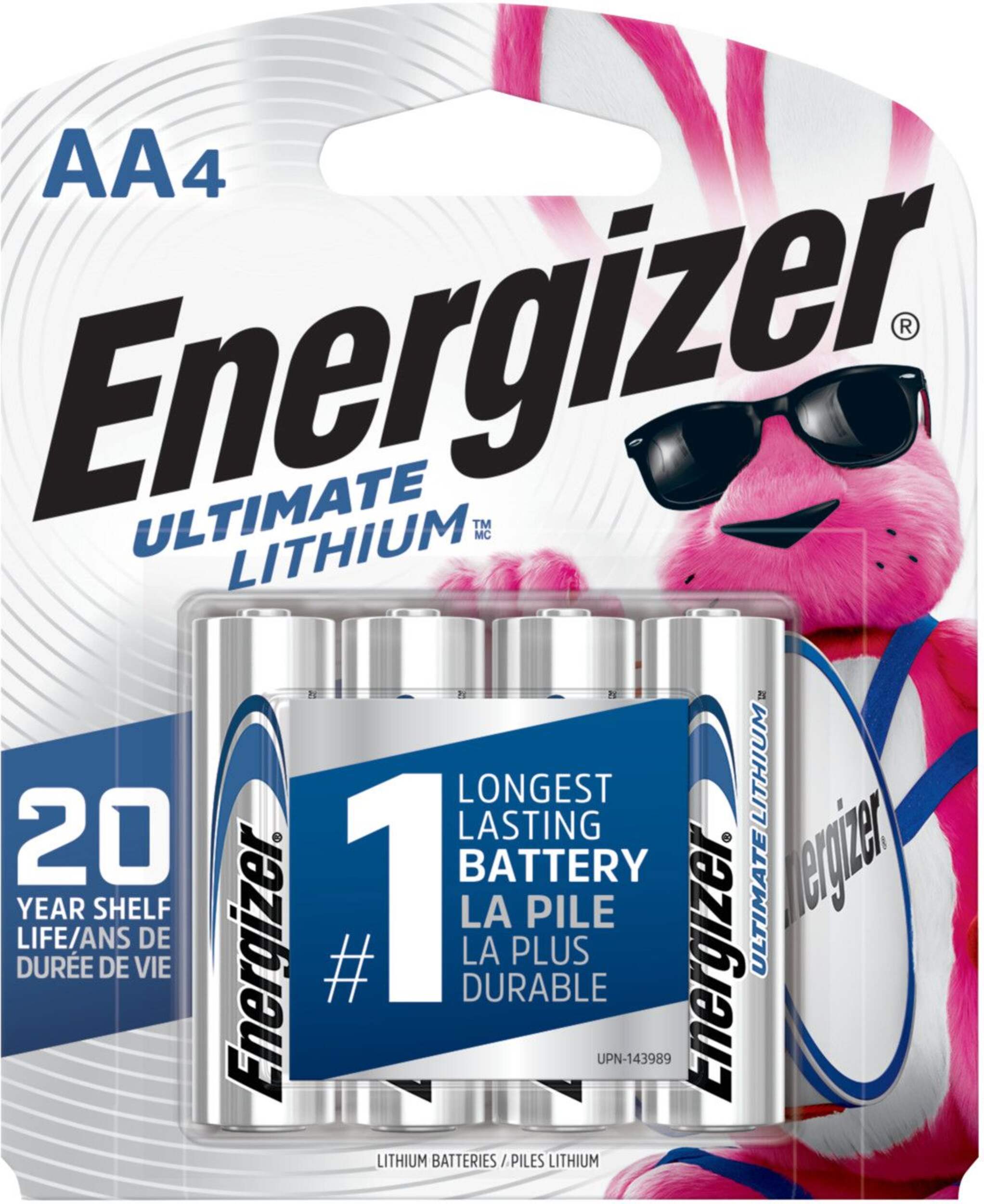 Piles AA Energizer Ultimate Lithium, longue durée, tout usage, paq. 4 Front_Flat