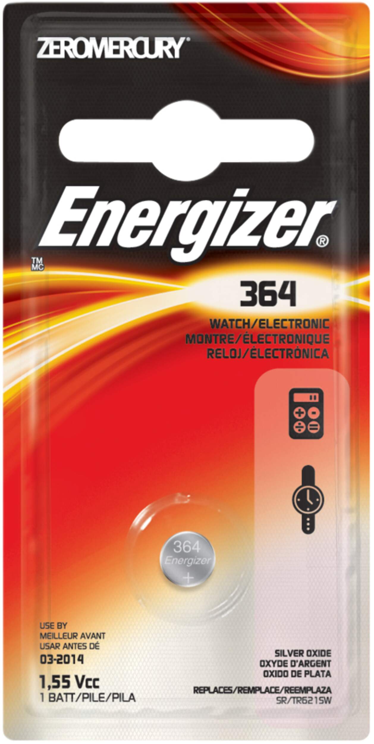 Energizer Silver Oxide 1-pk 365/363 SR621SW 1.5V / 1.5 Volt Button Cell Watch Battery Front_Flat