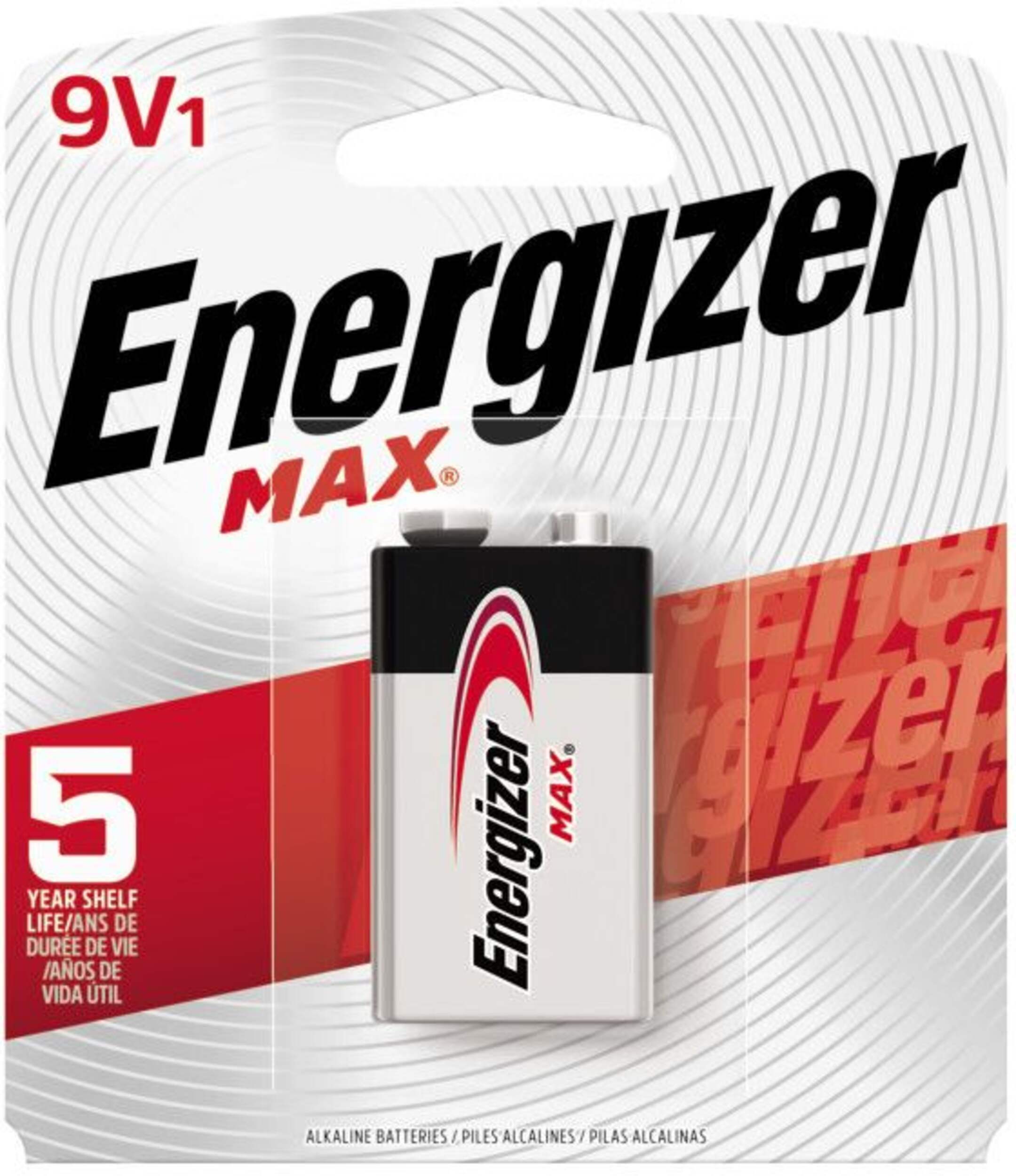 Energizer Max 1-pk 9V / 9 Volt Alkaline Battery, Long Lasting, All Purpose Front_Flat