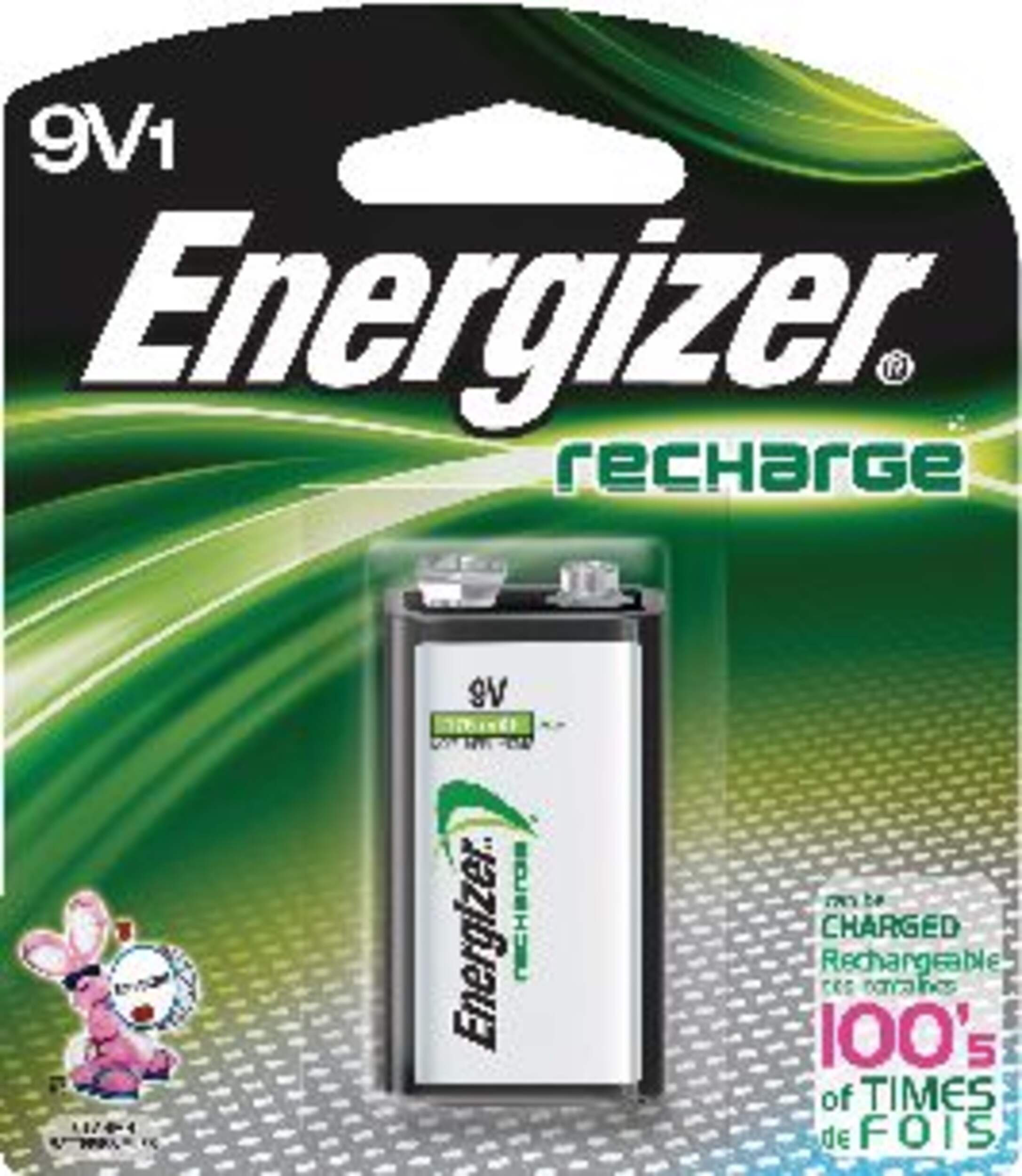 Energizer NH22NBP 1-pk 9V / 9 Volt 175 mAh NiMH Rechargeable Battery, Pre-Charged, All Purpose Front_Flat