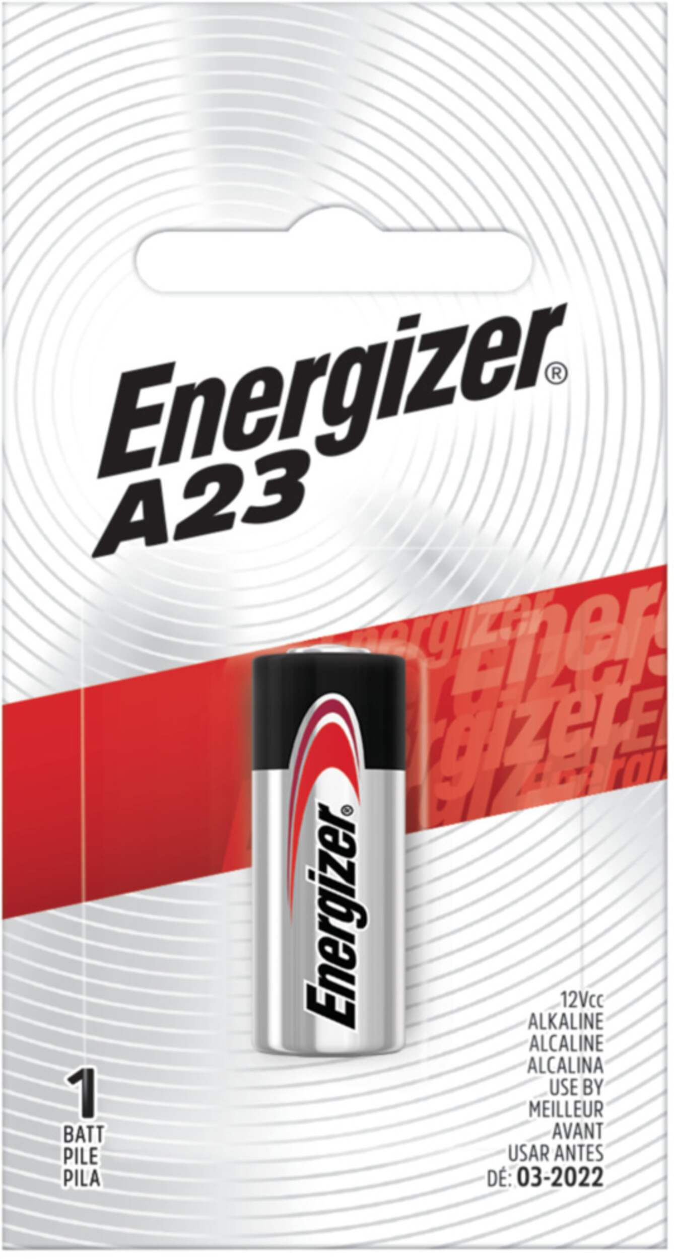 Energizer 12V / 12 Volt Alkaline A23 Battery, Long Lasting, All Purpose, 1-pk Front_Flat
