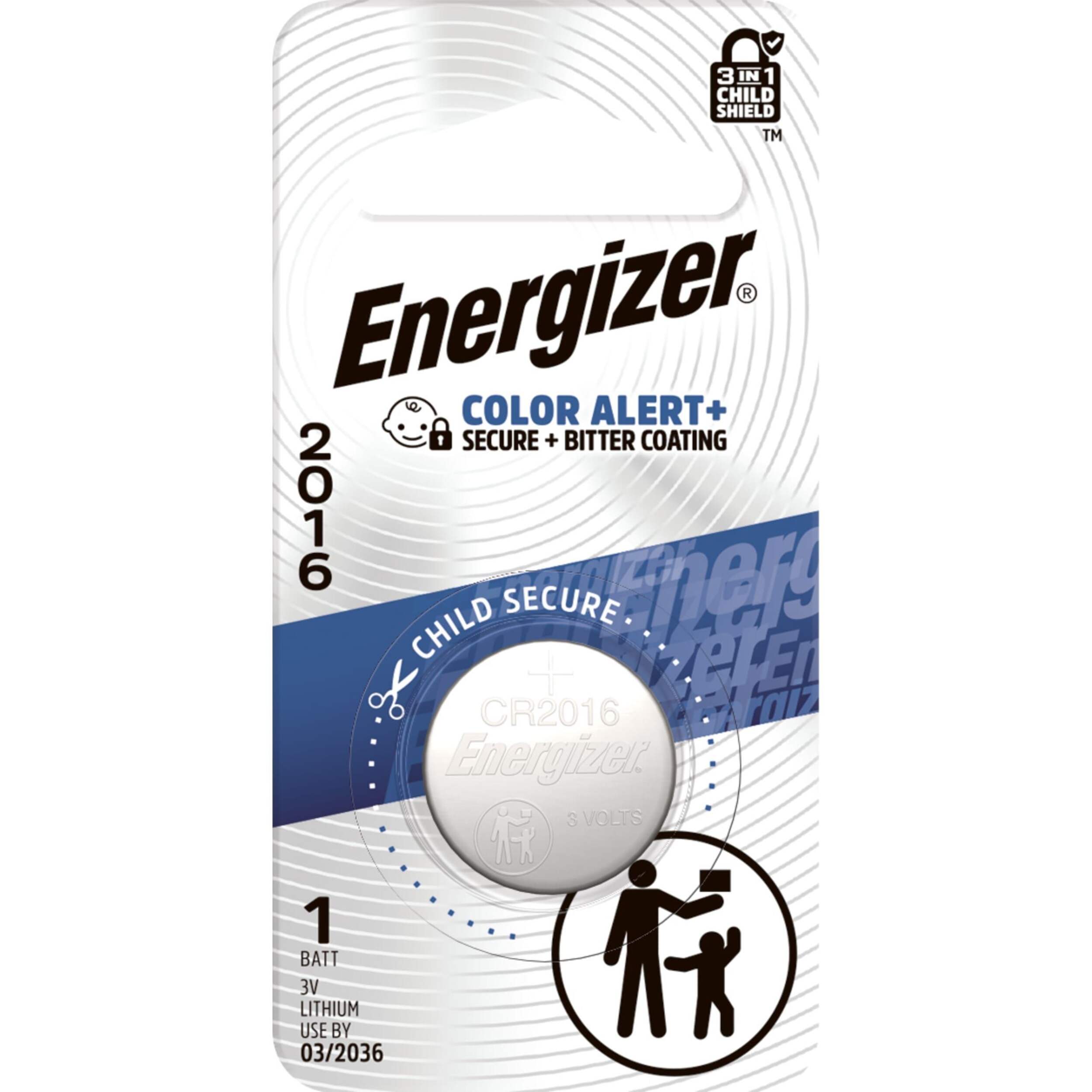 Energizer 3V / 3 Volt Lithium Coin Cell CR2016 Battery for Watches and Electronics, 1-pk Front_Flat