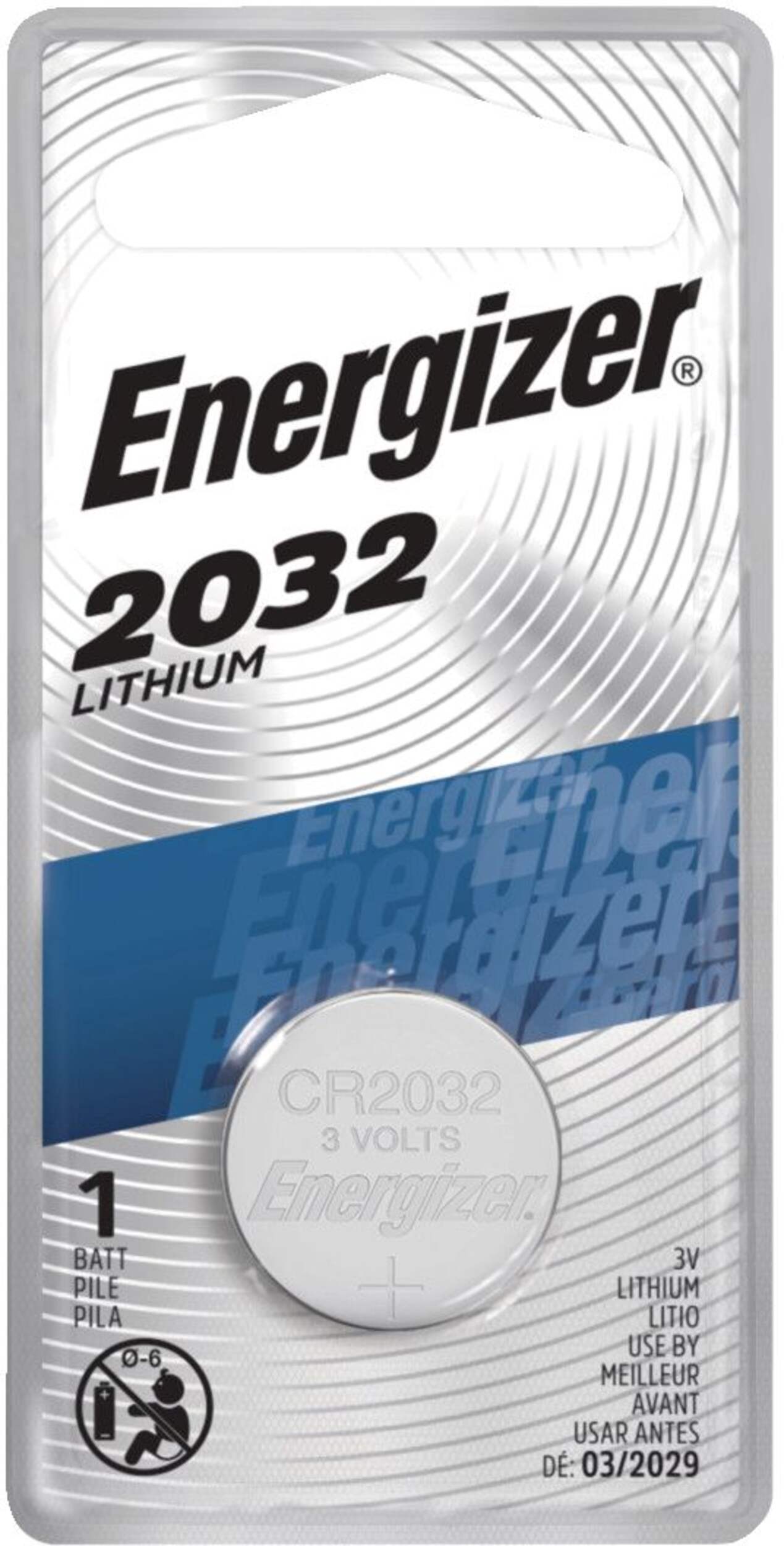 Pile bouton au lithium CR2032 3V/3 volts Energizer, longue durée, paq. 1 Front_Flat