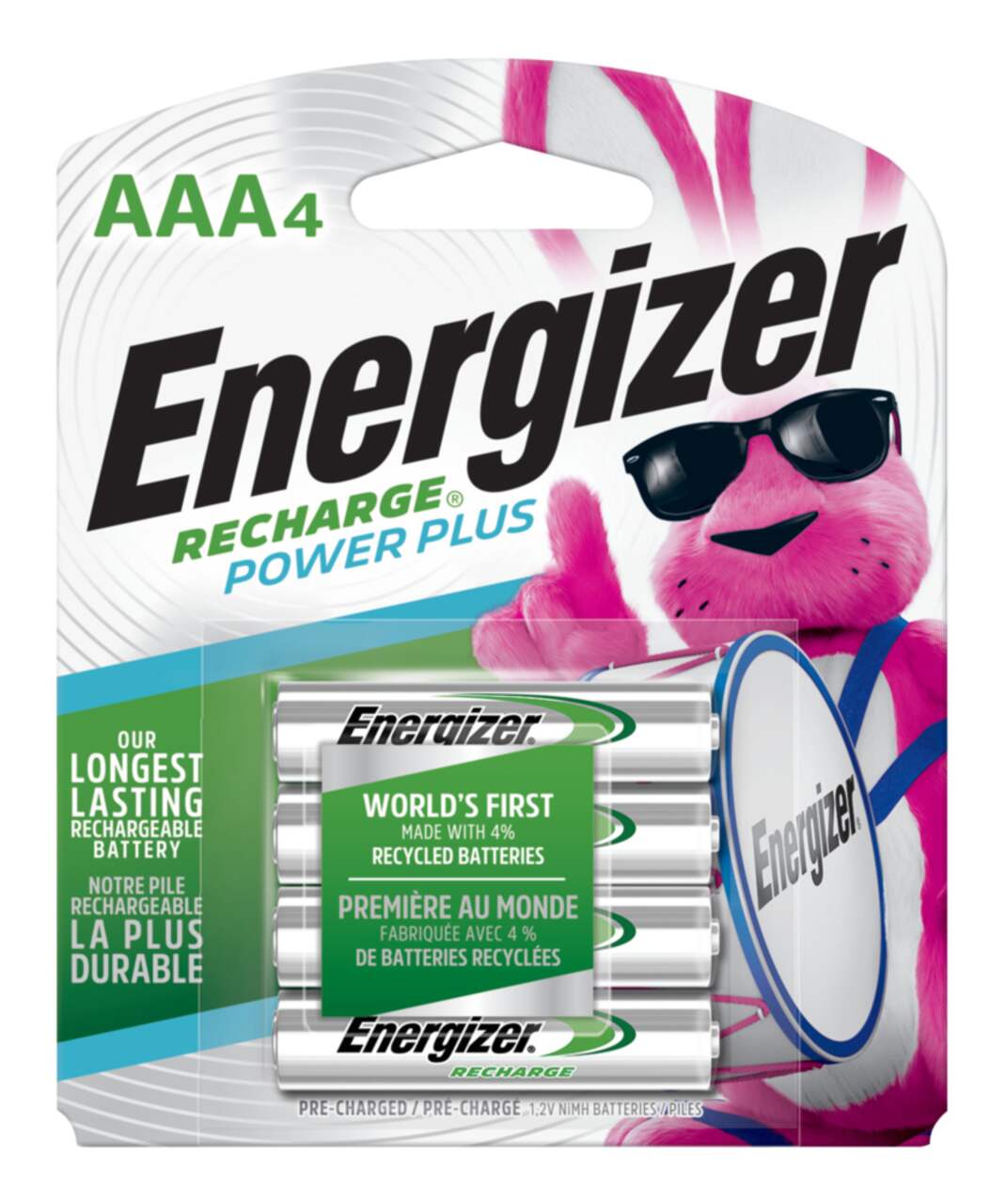 Energizer NH12BP-4 4-pk AAA 800mAh NiMH Rechargeable Batteries,  Pre-Charged, All Purpose