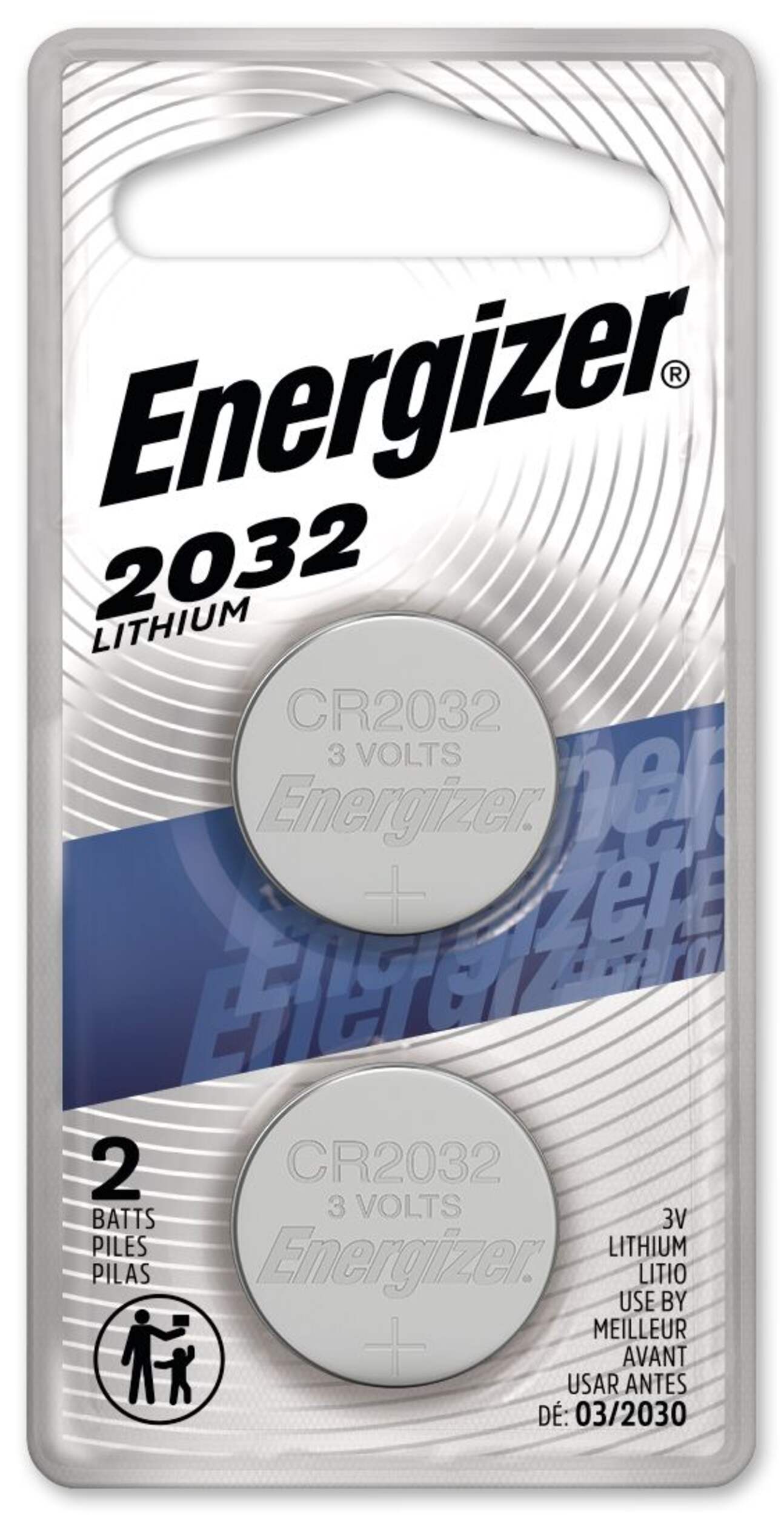 Energizer 2-pk CR2032 3V / 3 Volt Lithium Coin Cell Batteries, Long Lasting Front_Flat