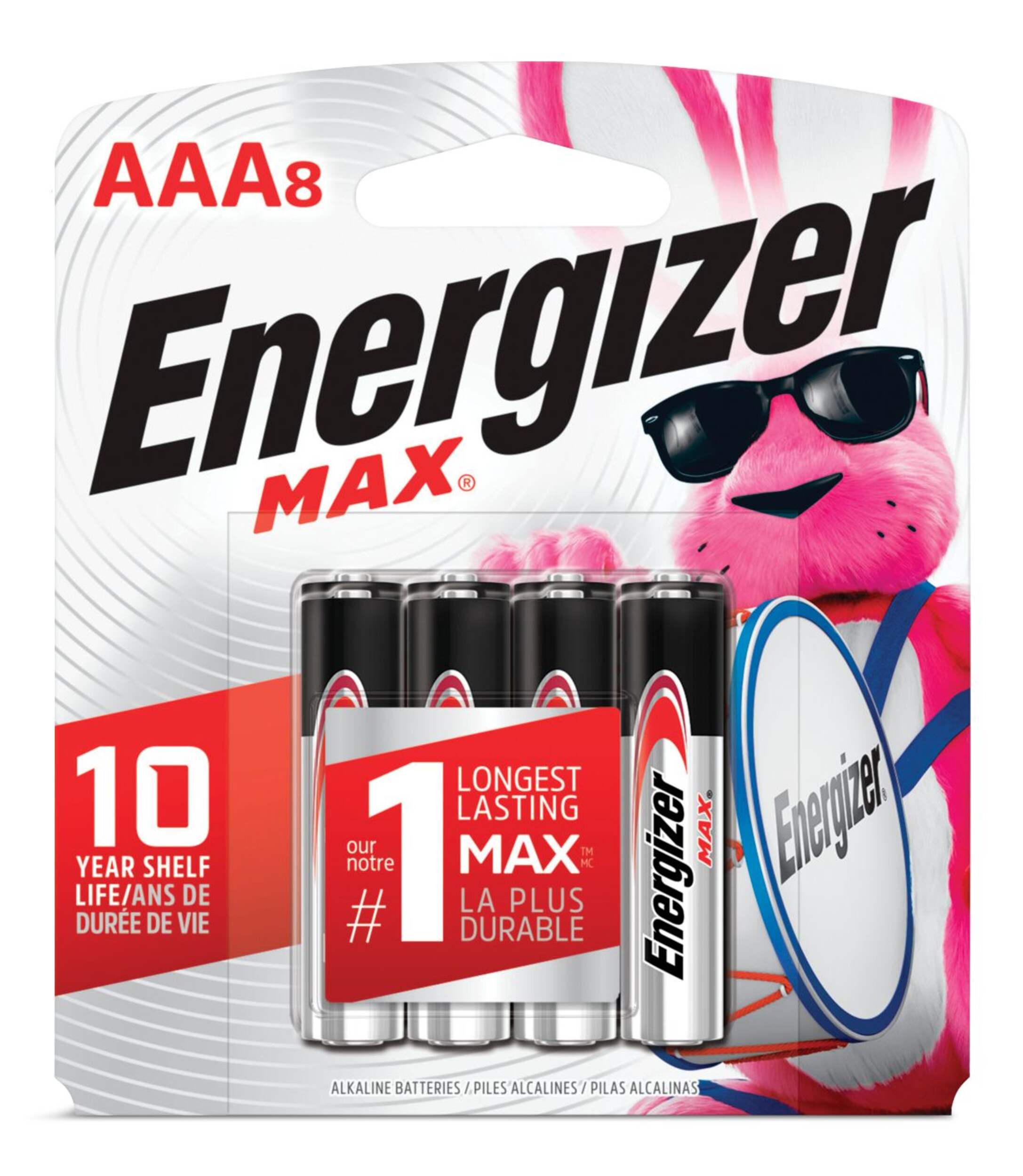 Piles alcalines AAA Energizer Max, longue durée, tout usage, paq. 8 Front_Flat