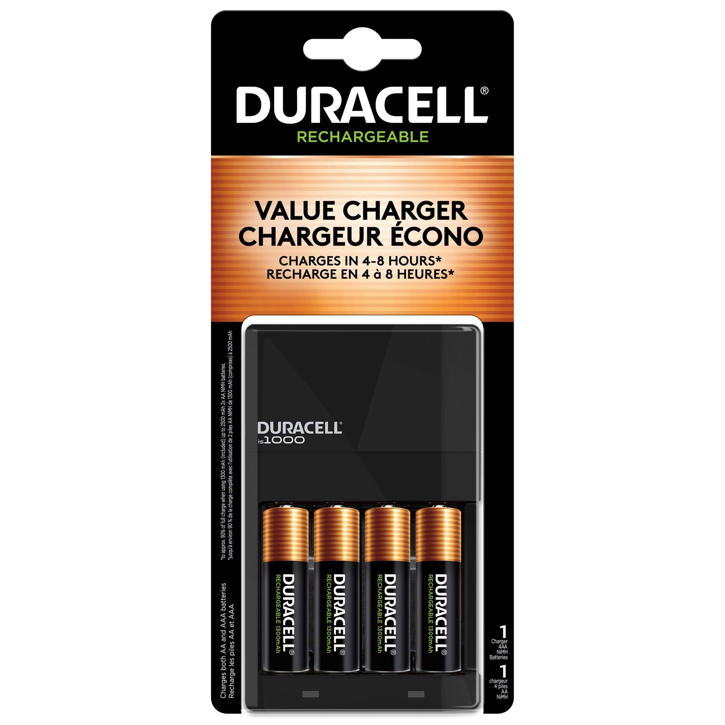 Duracell Ion Speed 1000 Battery Charger with 4 x AA rechargeable batteries included Front_Flat