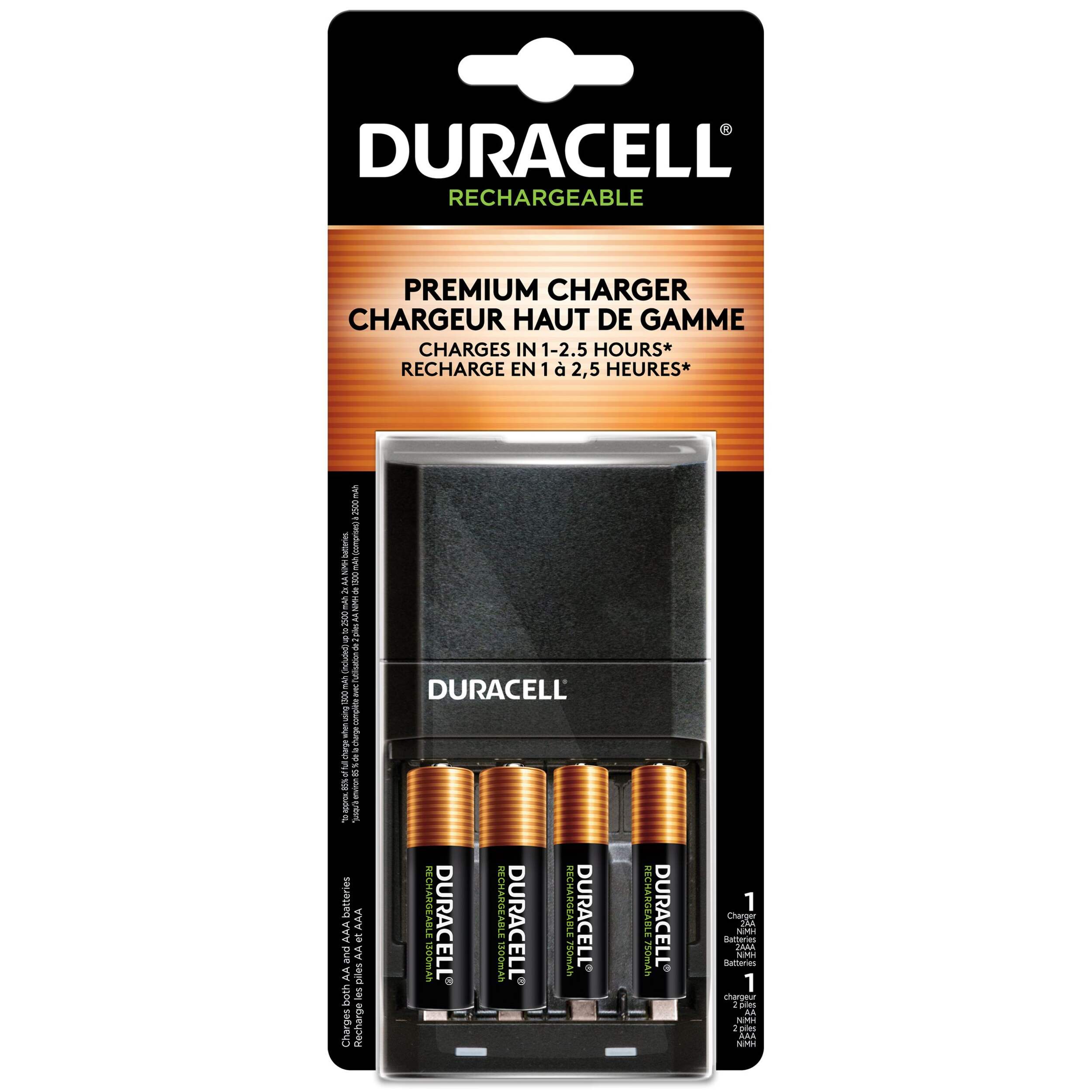 Duracell Ion Speed 4000 Battery Charger with 2 AA and 2 AAA batteries, charger for AA and AAA batteries Front_Flat