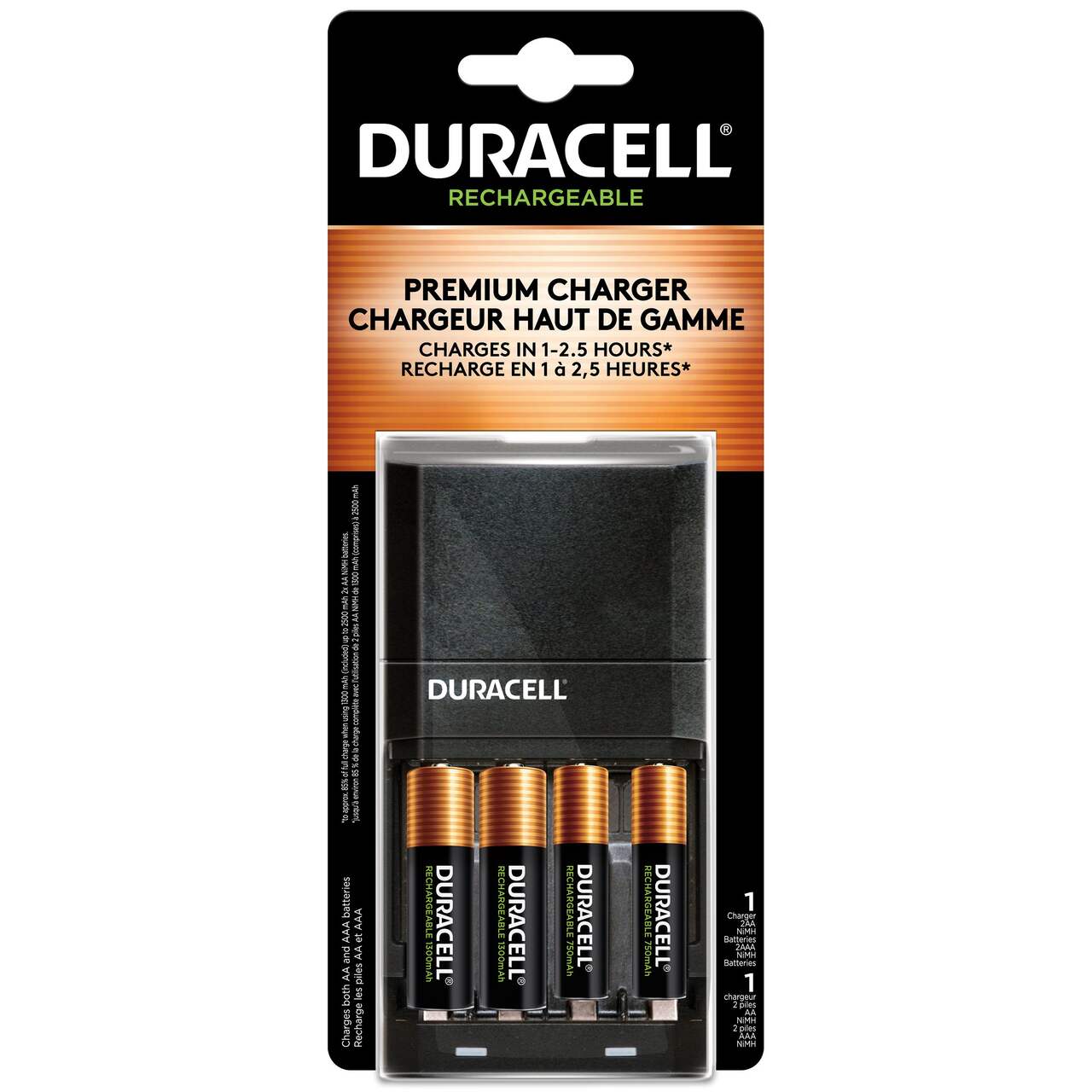 Chargeur de piles Duracell Ion Speed 4000 avec 2 piles AA et 2 piles AAA,  chargeur pour piles AA et AAA
