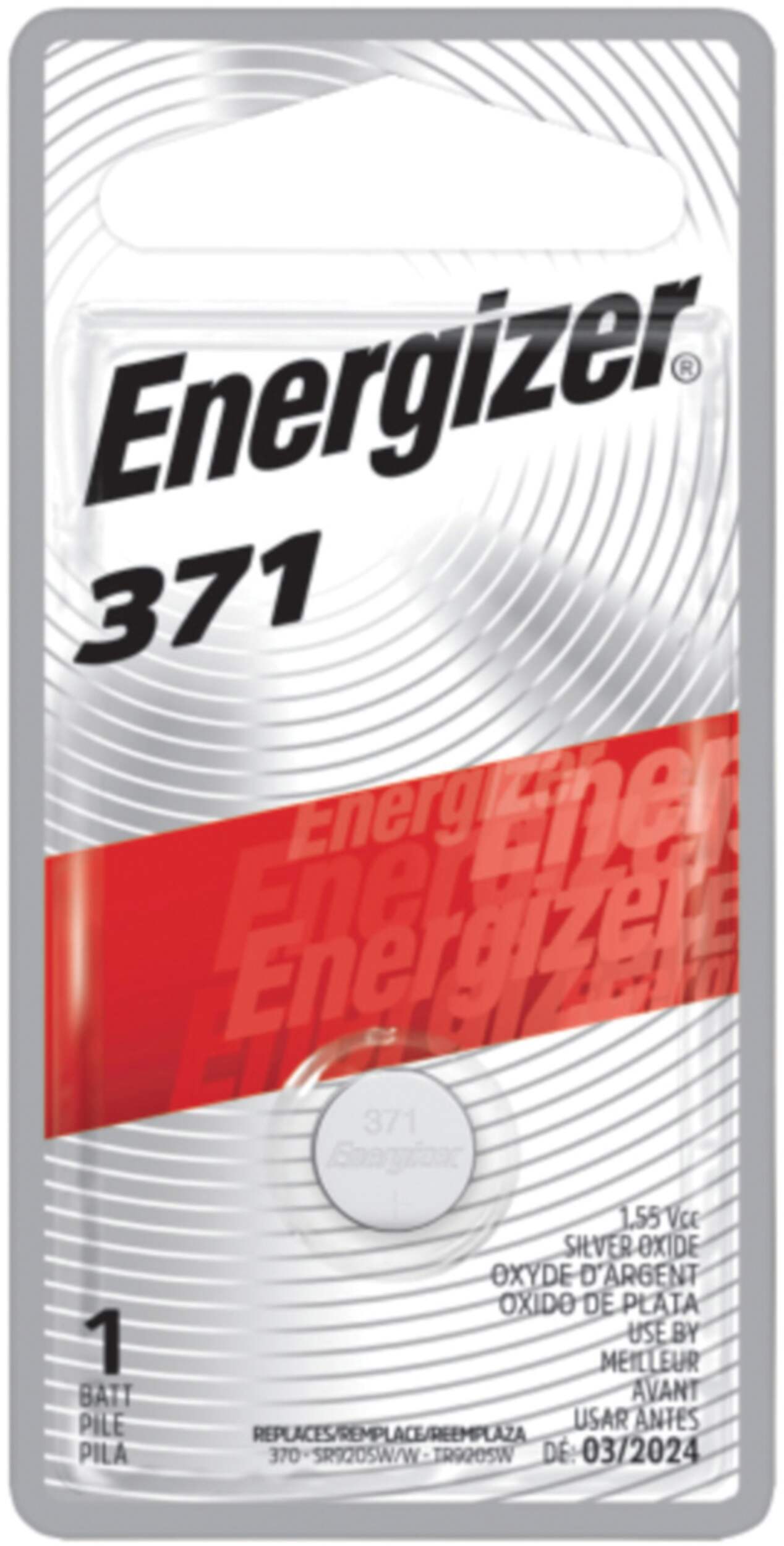 Energizer Silver Oxide 1-pk 370/371 1.5V / 1.5 Volt Button Cell Battery Front_Flat