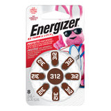 Energizer 8-pk 1.4V / 1.4 Volt Zinc Hearing Aid Batteries 312, EZ Turn Lock, Long Lasting Front_Flat