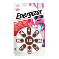 Energizer 8-pk 1.4V / 1.4 Volt Zinc Hearing Aid Batteries 312, EZ Turn Lock, Long Lasting Front_Flat