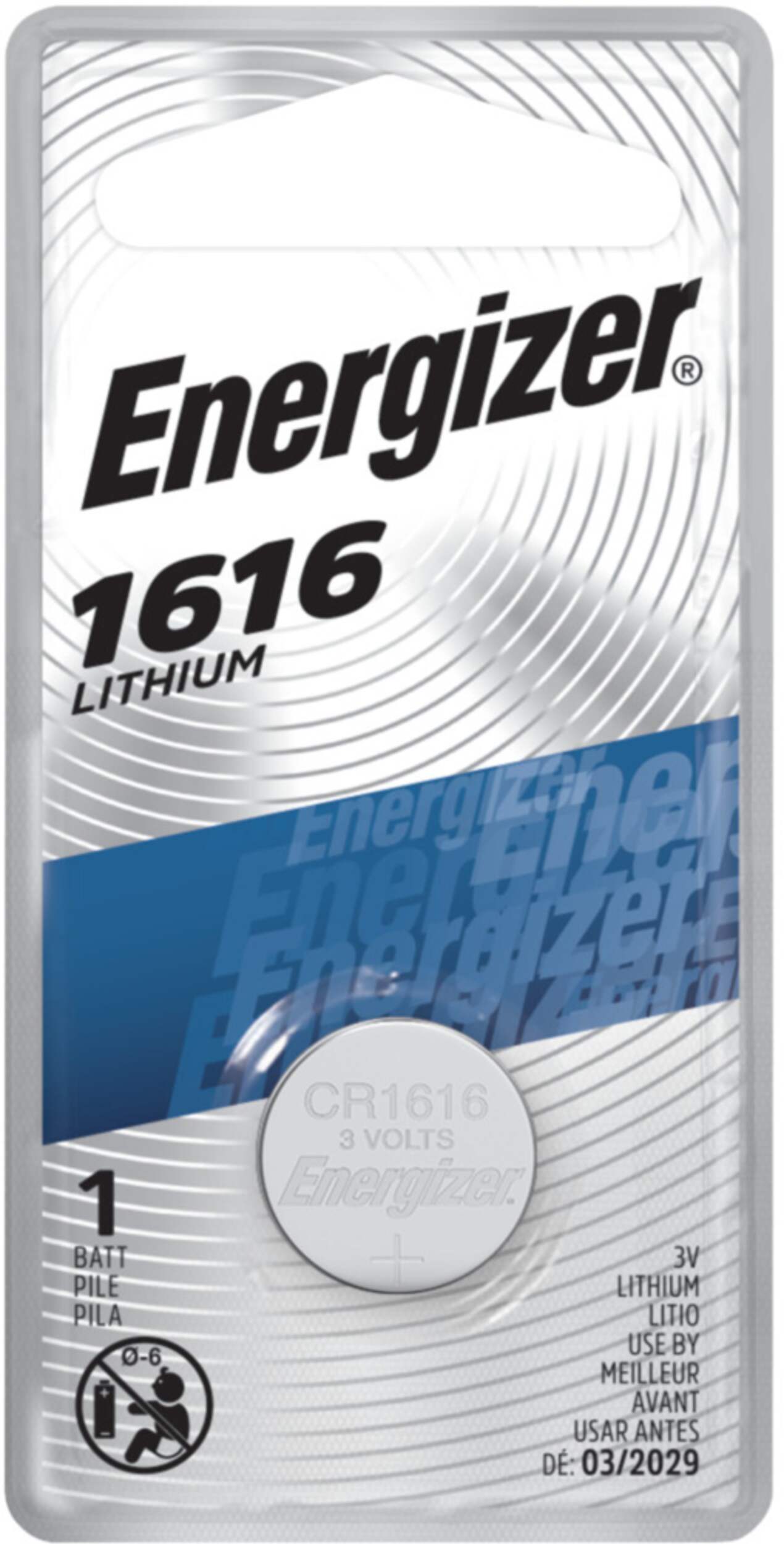 Energizer 1-pk CR1616 DL1616 3V / 3 Volt Lithium Coin Cell Battery, Long Lasting, All Purpose Front_Flat