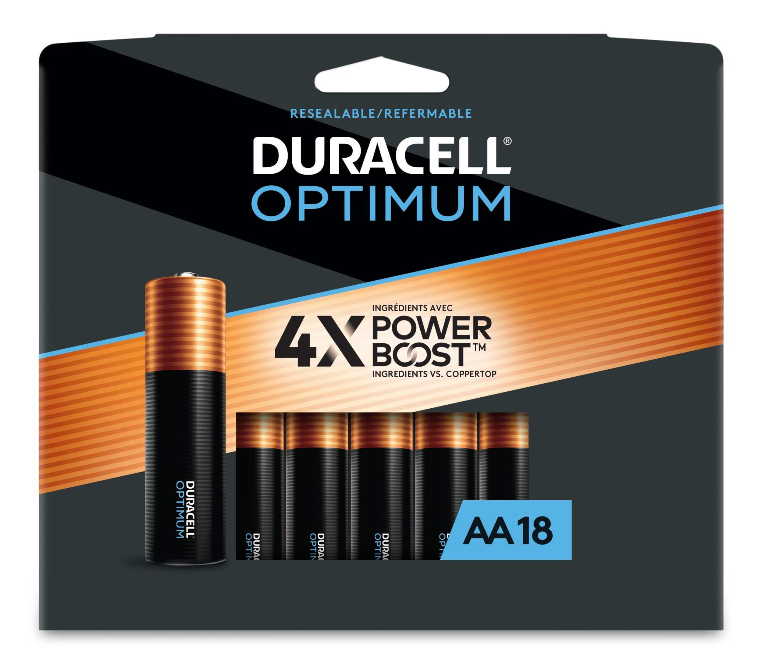 Duracell Optimum AA Alkaline Batteries, 18 Pack Front_Flat