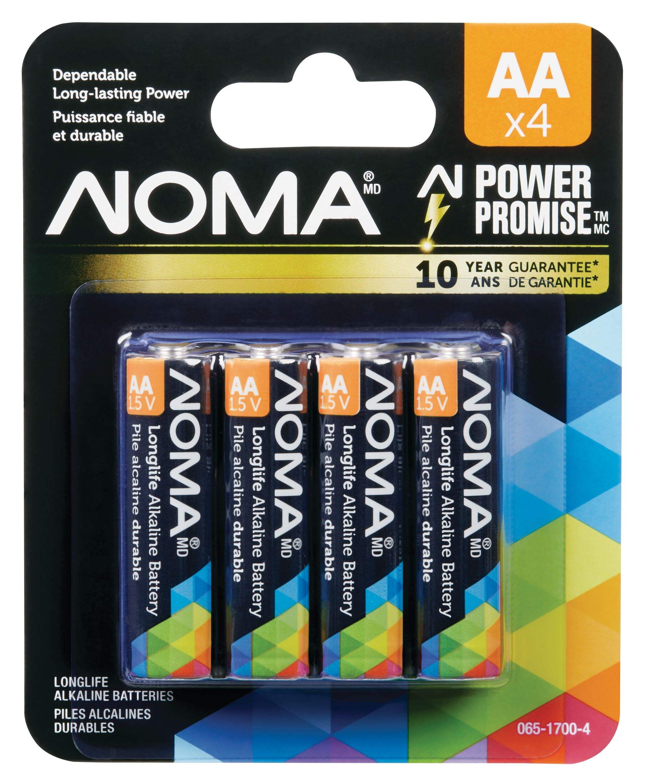 NOMA 4-pk AA Alkaline Batteries, Long Lasting, All Purpose Front_Flat