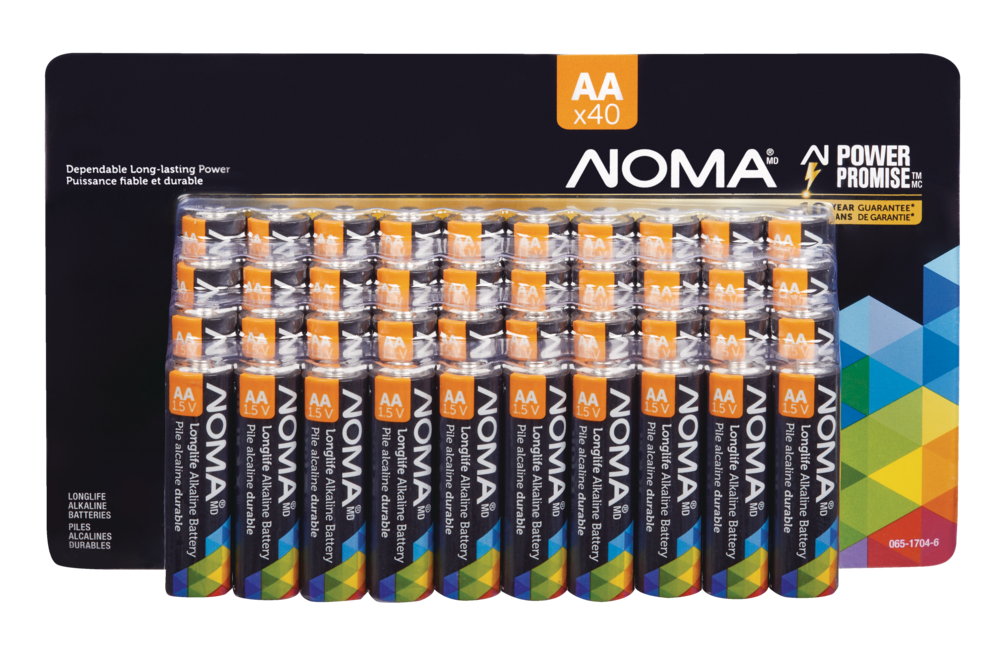 Piles alcalines AA NOMA, longue durée, tout usage, paq. 40