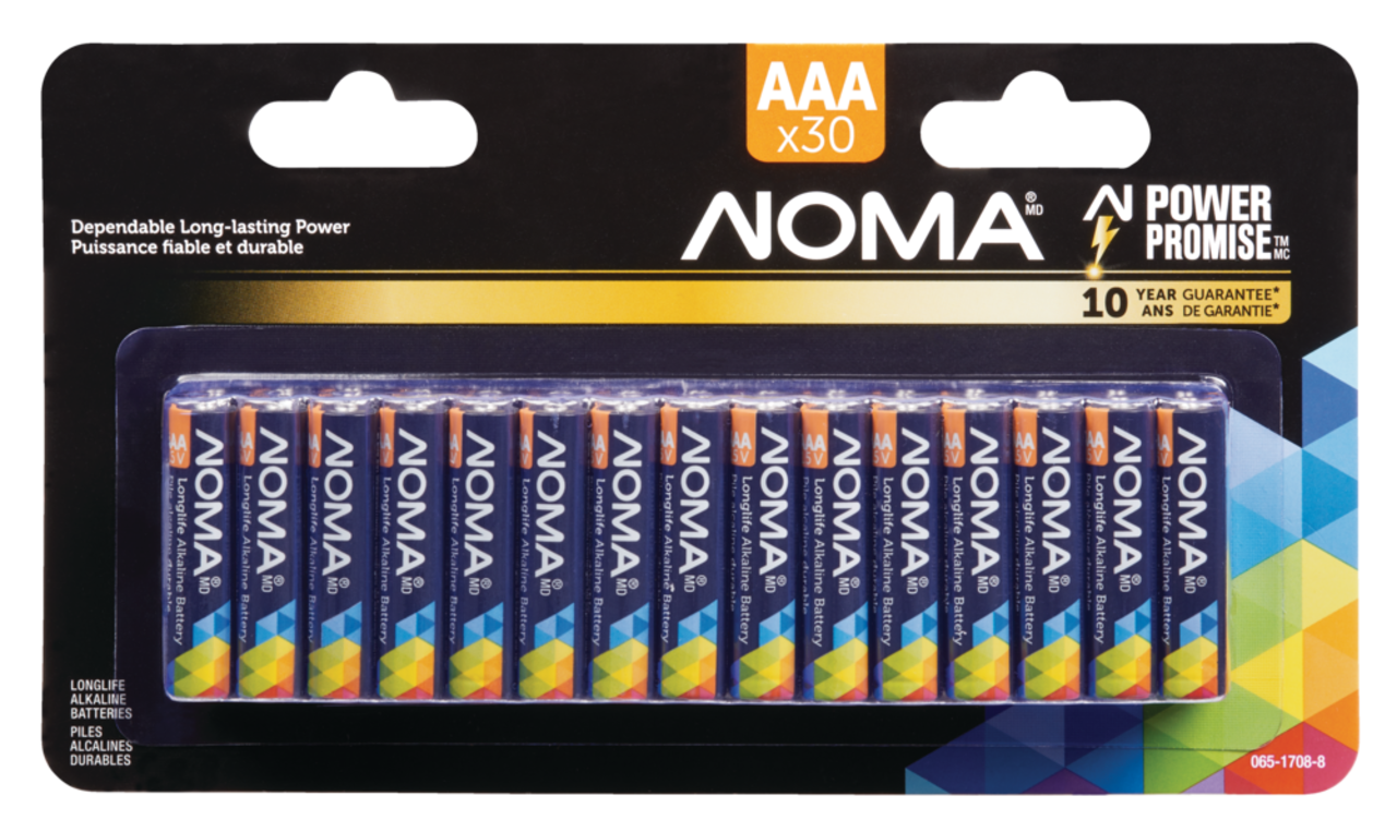 NOMA 30-pk AAA Alkaline Batteries, Long Lasting, All Purpose