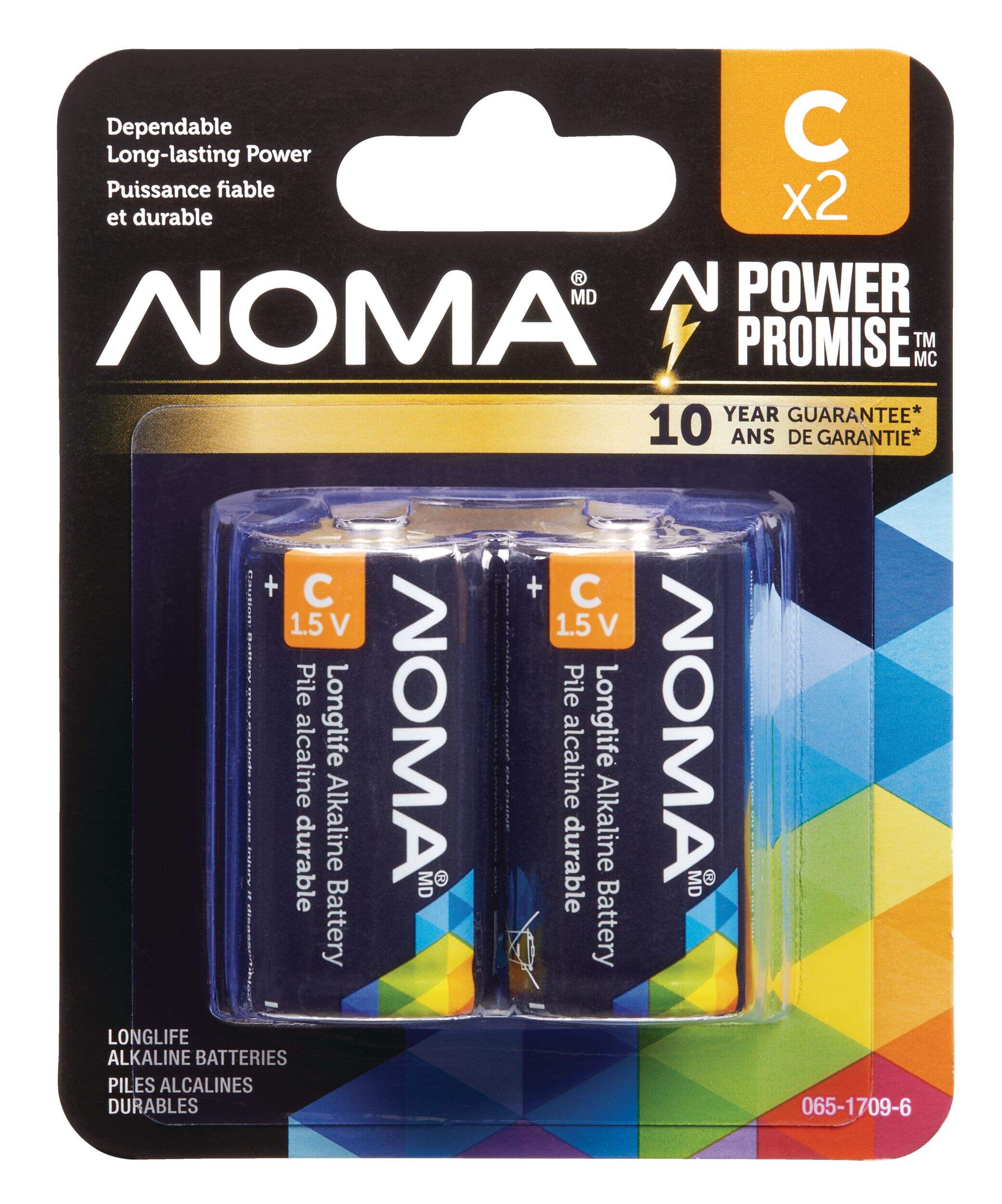 NOMA 2-pk C Alkaline Batteries, Long Lasting Front_Flat