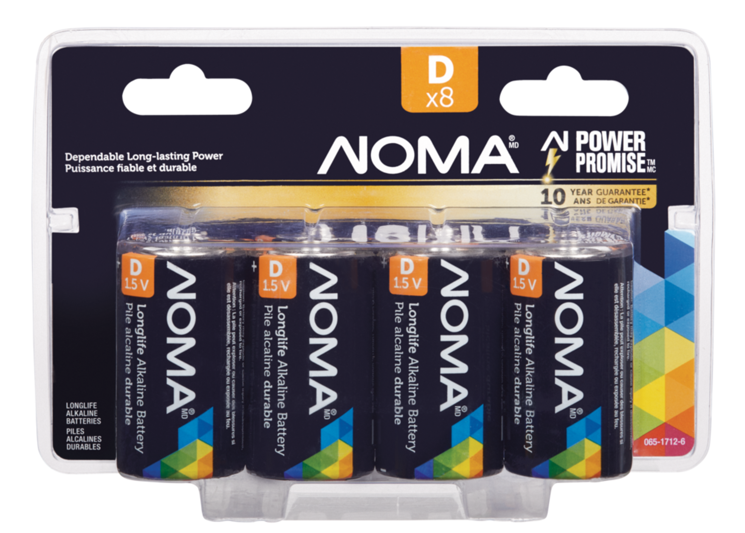 NOMA 8-pk D Alkaline Batteries, Long Lasting Front_Flat