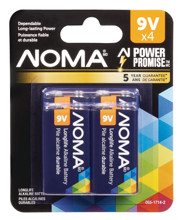 NOMA 4pk 9V / 9 Volt Alkaline Batteries, Long Lasting, All Purpose