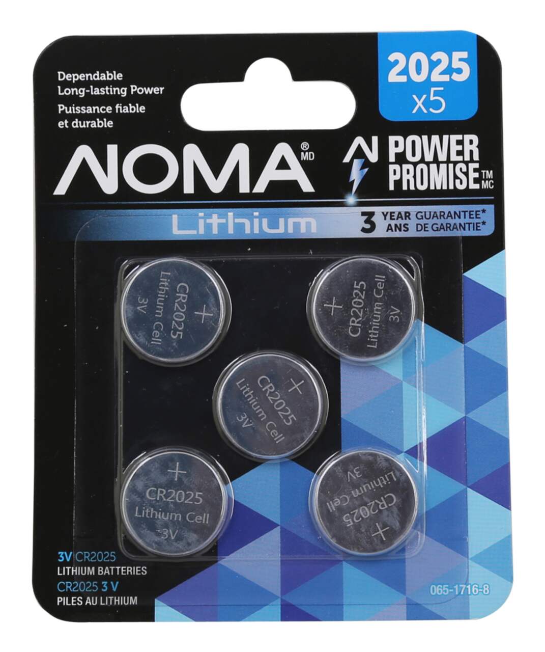 Piles boutons au lithium CR2025 3V/3 volts NOMA, longue durée, paq. 5