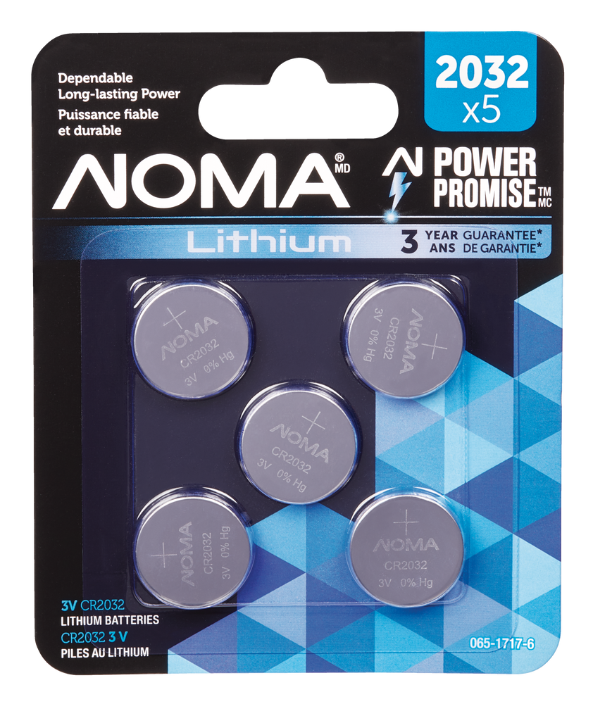 NOMA 5pk CR2032 3V / 3 Volt Lithium Coin Cell Batteries, Long Lasting