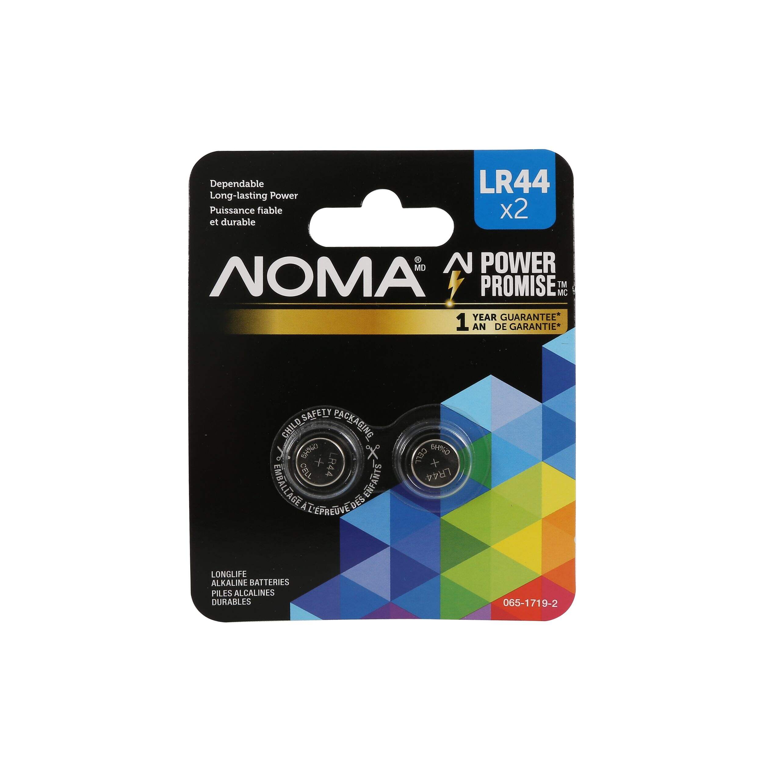 NOMA 357 LR44 AG13 303 A76 1.5V / 1.5 Volt Lithium Button Coin Cell Batteries, 2-pk Front_Flat
