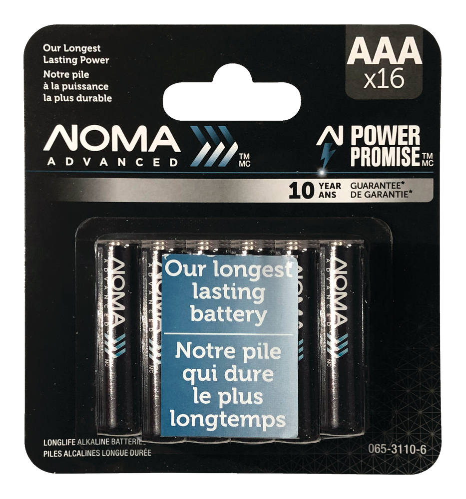NOMA Advanced 16pk AAA Alkaline Batteries, Long Lasting, All Purpose