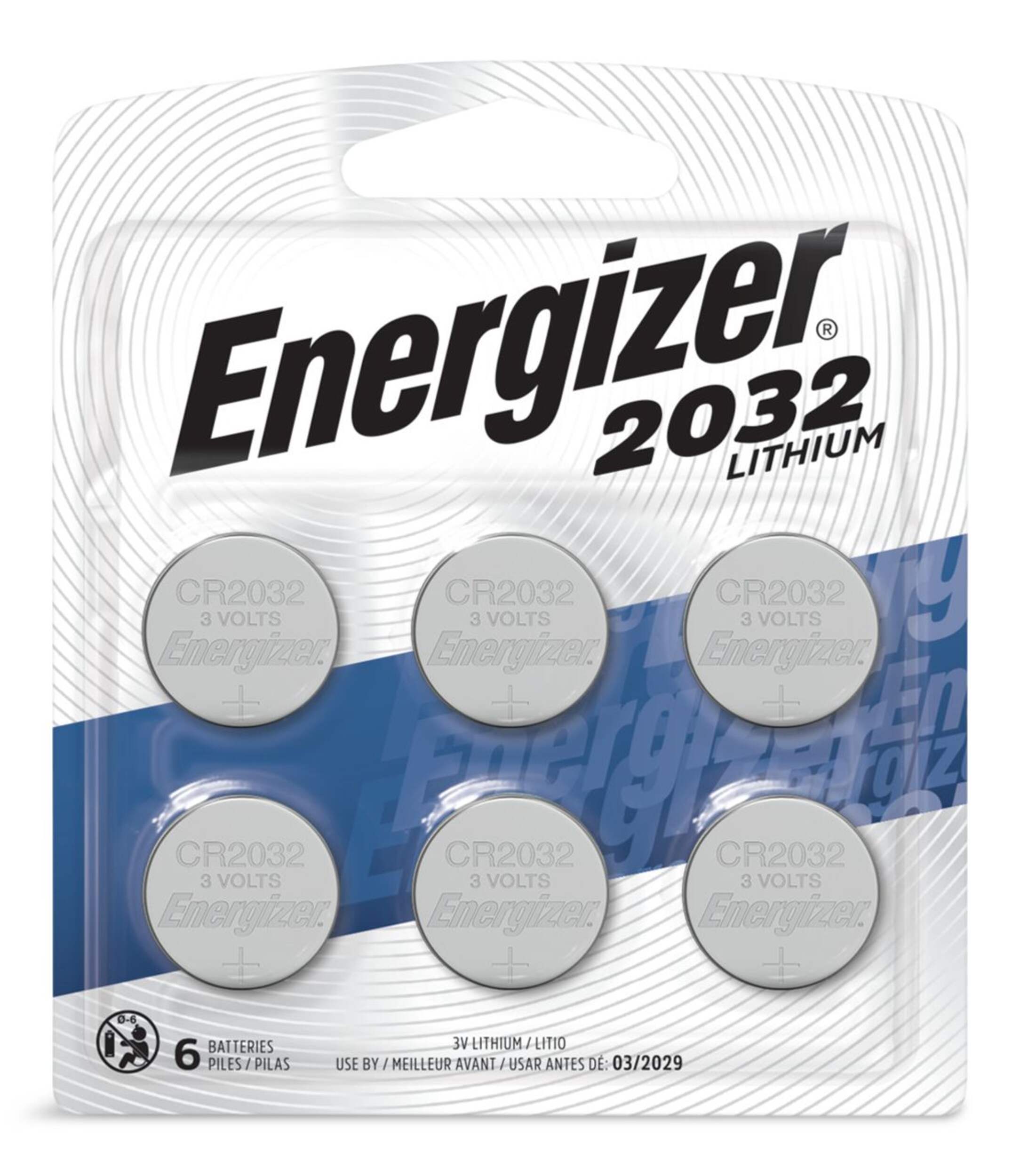 Piles boutons au lithium CR2032 3V/3 volts Energizer, longue durée, paq. 6 Front_Flat