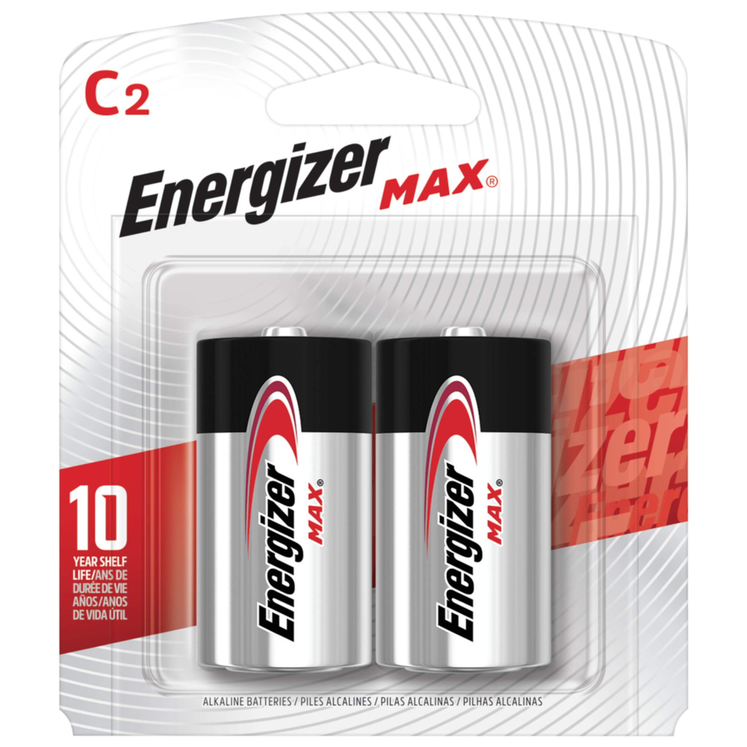 Energizer Max 2-pk C Alkaline Batteries, Long Lasting, All Purpose Front_Flat