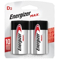 Energizer Max 2-pk D Alkaline Batteries, Long Lasting, All Purpose Front_Flat