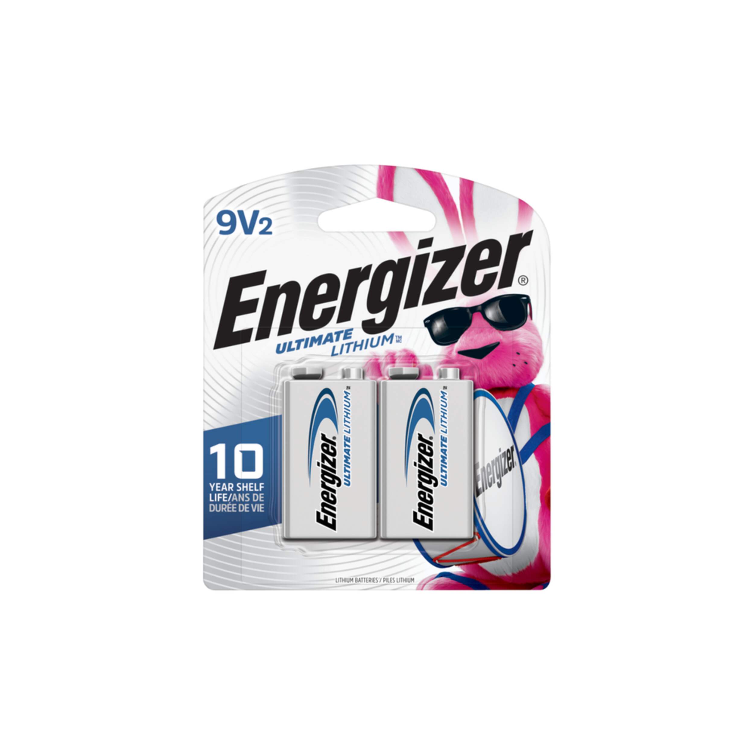 Energizer 2-pk 9V / 9 Volt Lithium Batteries, EZ Turn Lock, PowerSeal Front_Flat